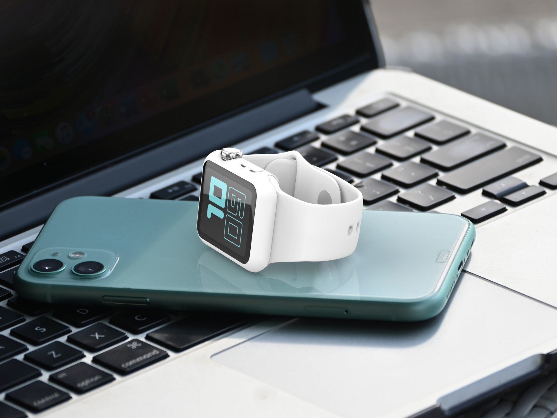 Techancy KC2115 Silicone Watch Band with Screen Protector, Compatible with Apple Watch 45mm, White