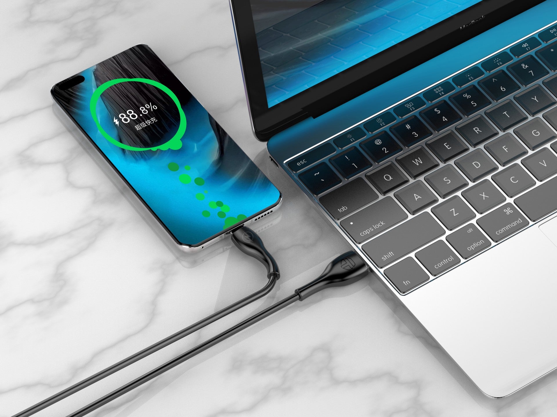 Techancy Cabo De Dados Rápido 3a TB1709, Conetor Usb-Micro, 1 Metro De Comprimento Para Transferência De Dados, Preto