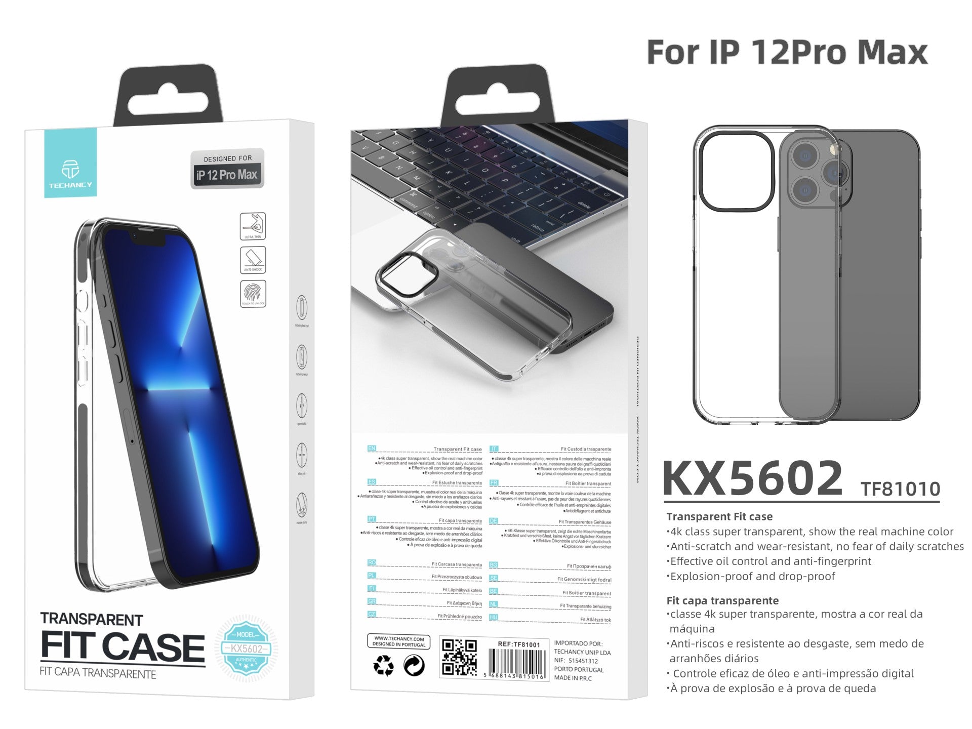 Techancy New Acrylic Clear Phone Case, KX5602, Compatible with iPhone 12 Pro Max, Clear + Black
