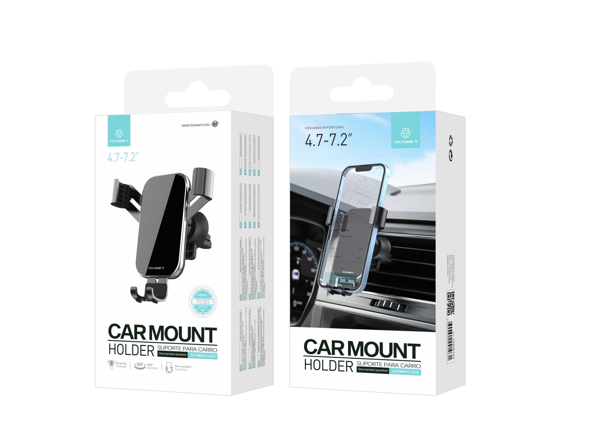 Techancy Suporte Para Telemóvel Para Automóvel Ti2283, Metal, Painel De Vidro Espelhado, Telemóveis De 4,7-7,2 Polegadas