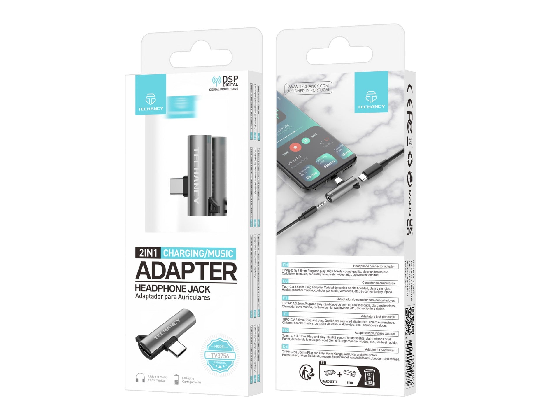Techancy TV3756 Type-C Adapter, Type C to 3.5mm, Music + Charging 2 in 1, Compatible with Digital Signals
