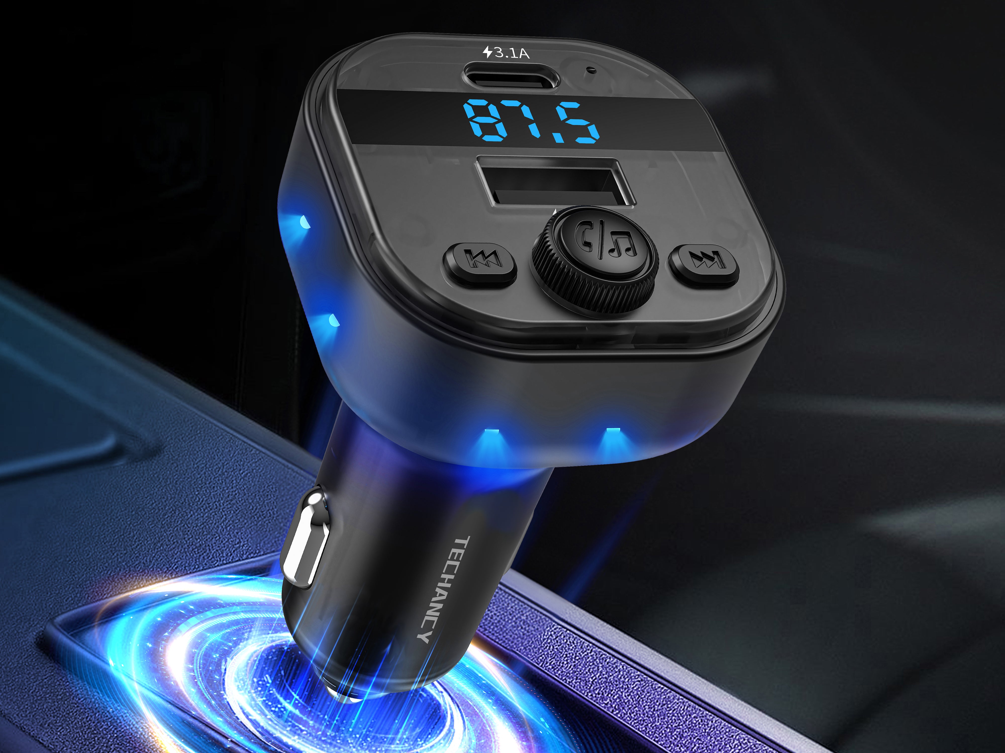 Techancy Leitor MP3 para Carro TE0873, Dupla Porta USB 3.1A, FM, U Disk, TF Card, Compativel 12V-24V Carros e Caminhoes