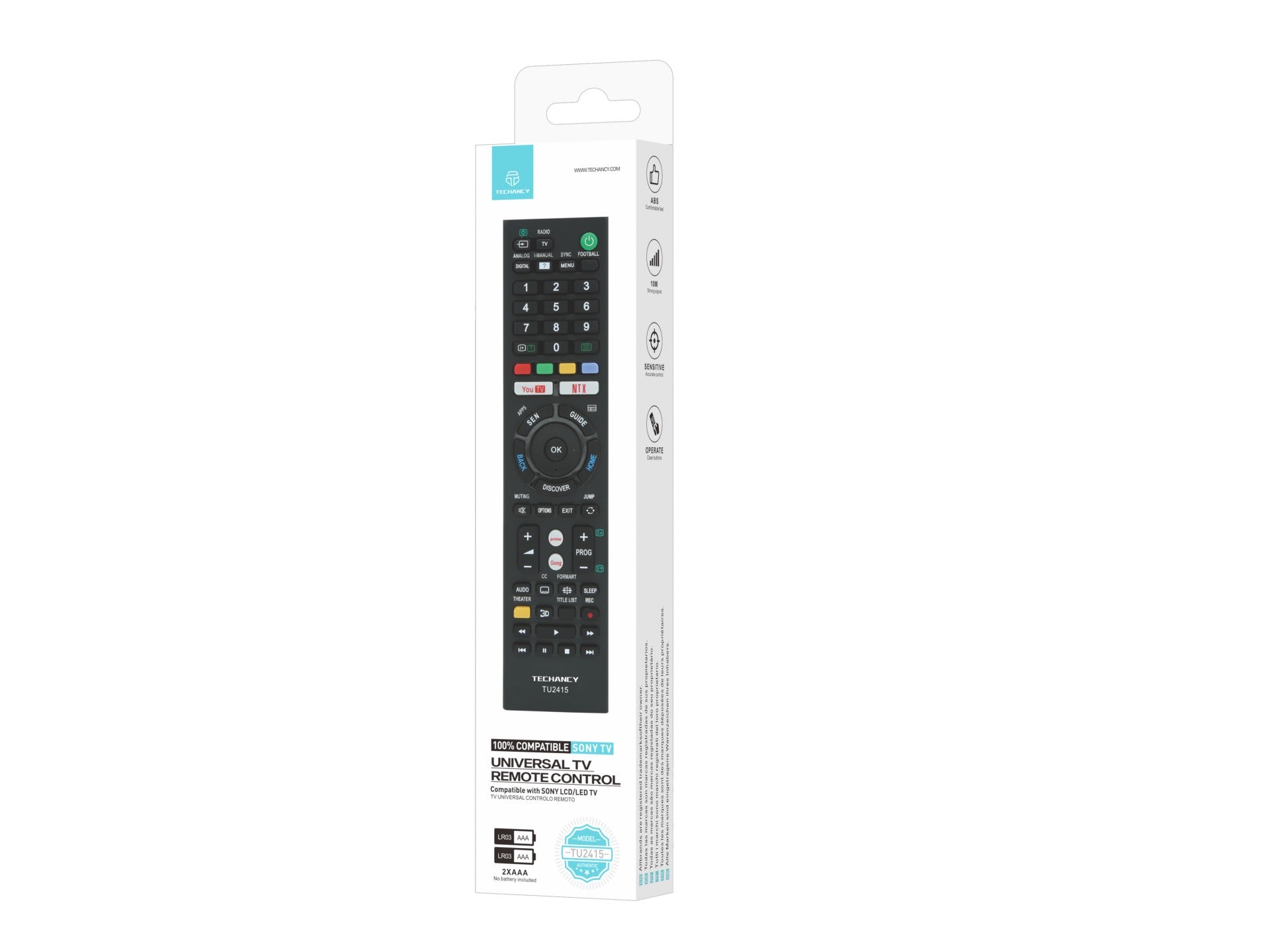 Techancy Controlo Remoto De Tv TU2415, Compatível Com Televisores Da Marca Sony, Emparelhamento Automático Sem Configuração