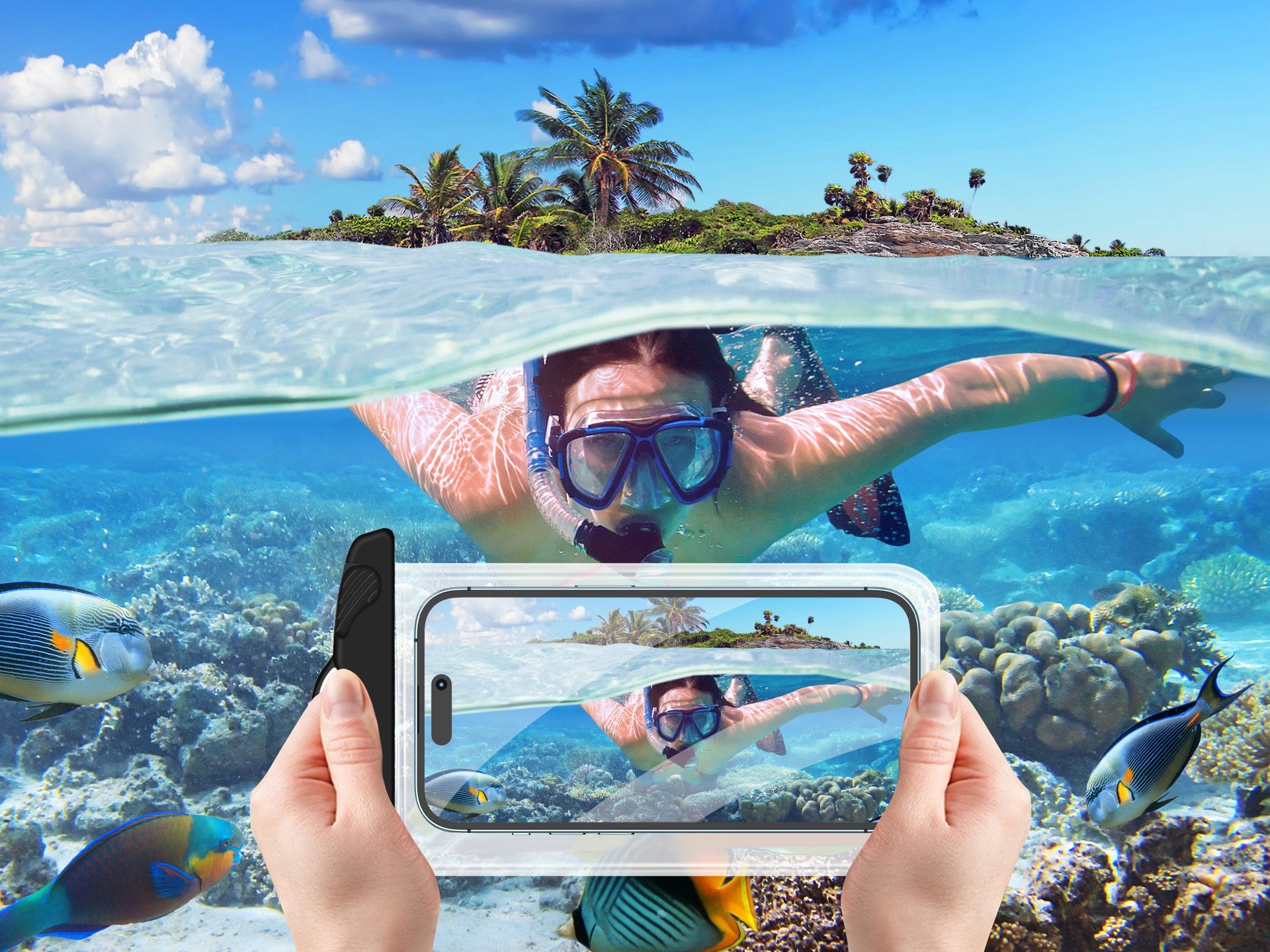 Techancy TU7453 Black Waterproof Phone Case. Extra Large 7.2 Inch Capacity, IPX8 Waterproof.