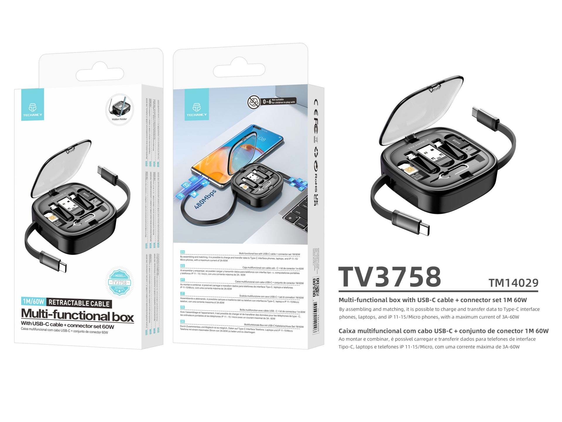 Techancy Multifunction OTG Data Cable Kit TV3758, Multiple Combinations for Combining, Charging and Transferring/Storing Data