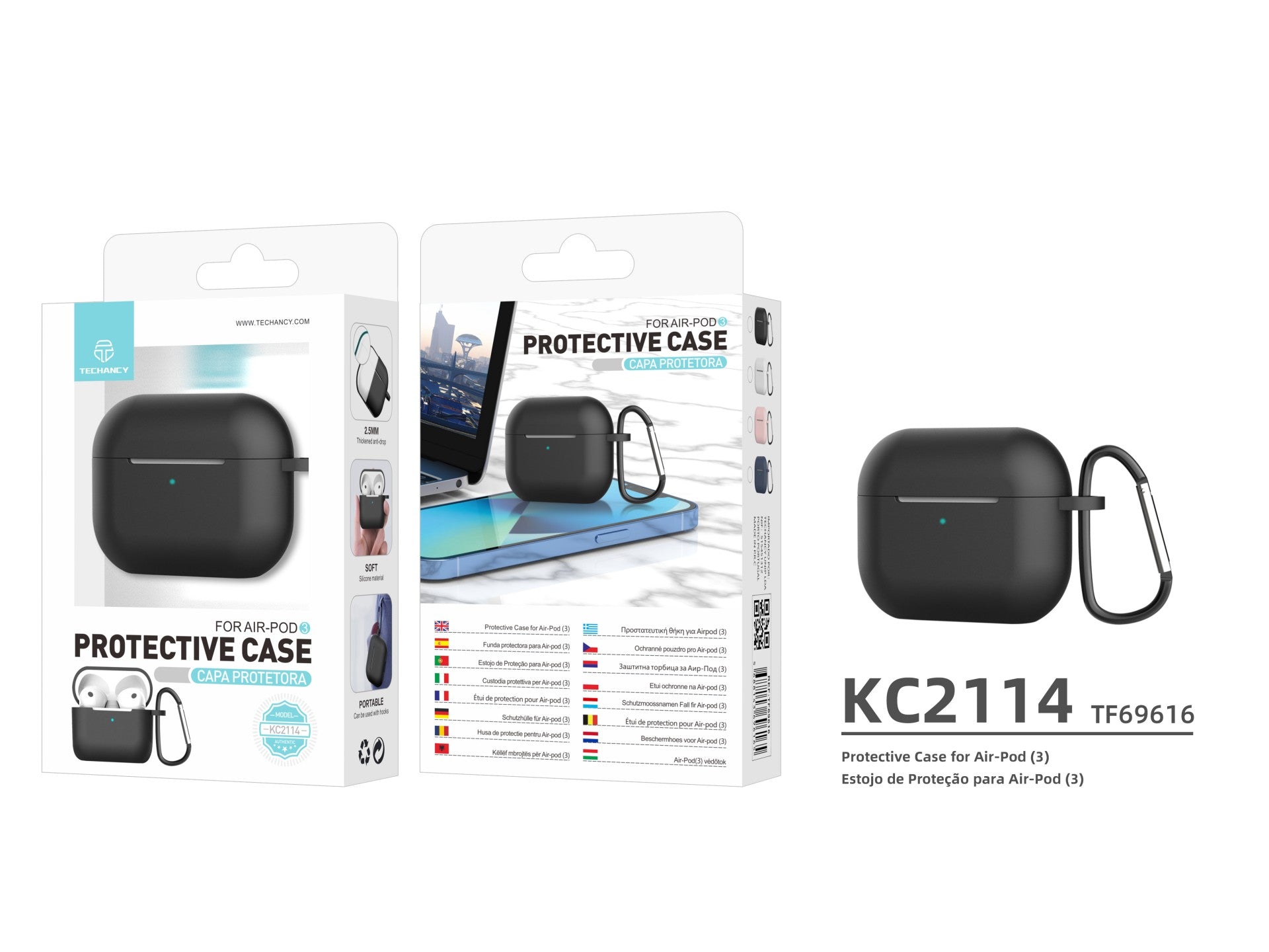 Techancy KC2114 Silicone Protective Earphone Case, Compatible with 3rd Generation AirPods, Black