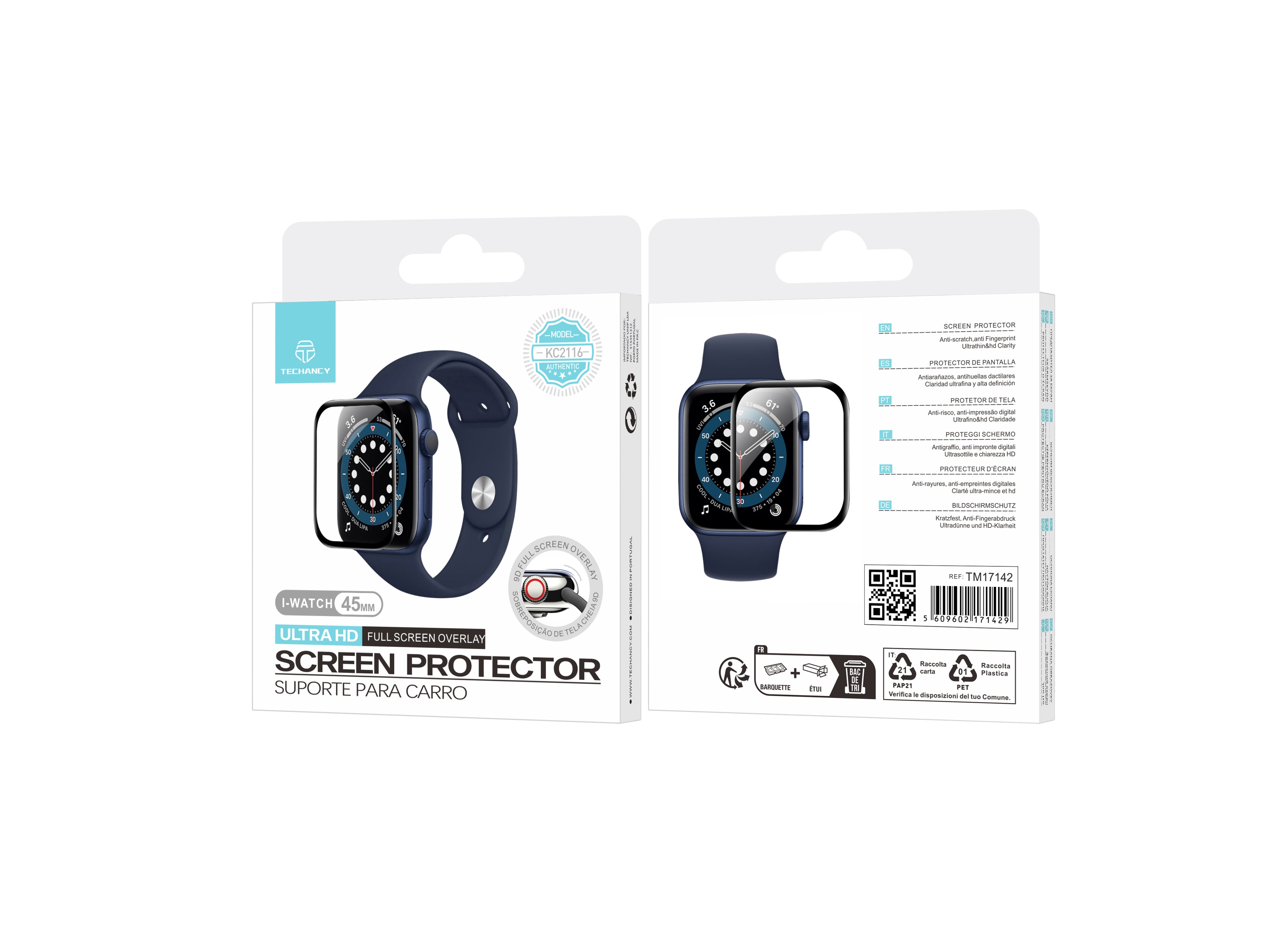 Techancy Protetor De Ecrã Para Relógios Inteligentes KC2116, Compatível Com Iwatch-45mm, Anti-Riscos, Hd Ultra-Fino.
