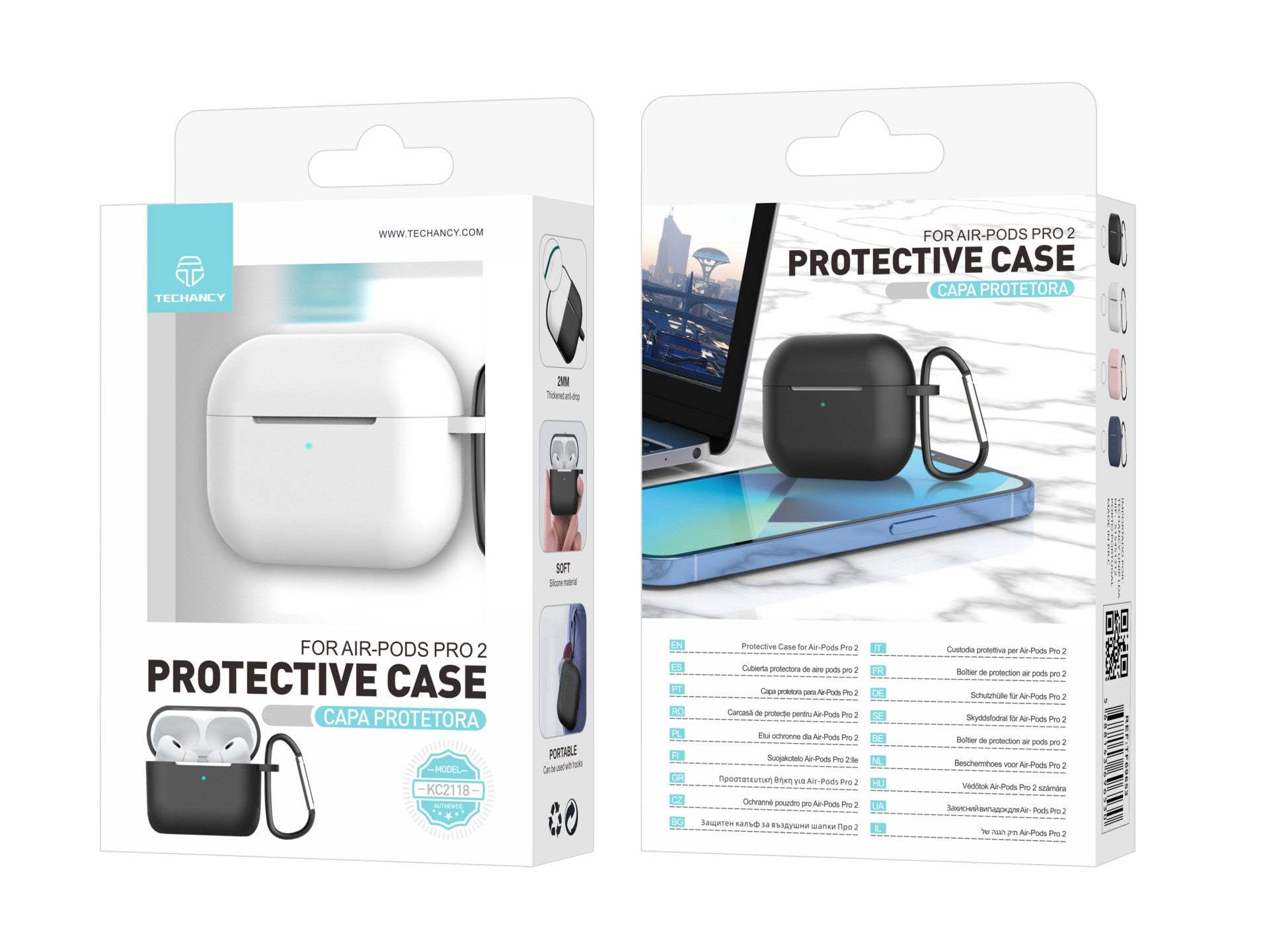 Techancy KC2118 Silicone Protective Earphone Case, Compatible with 2nd Generation AirPods Pro, White