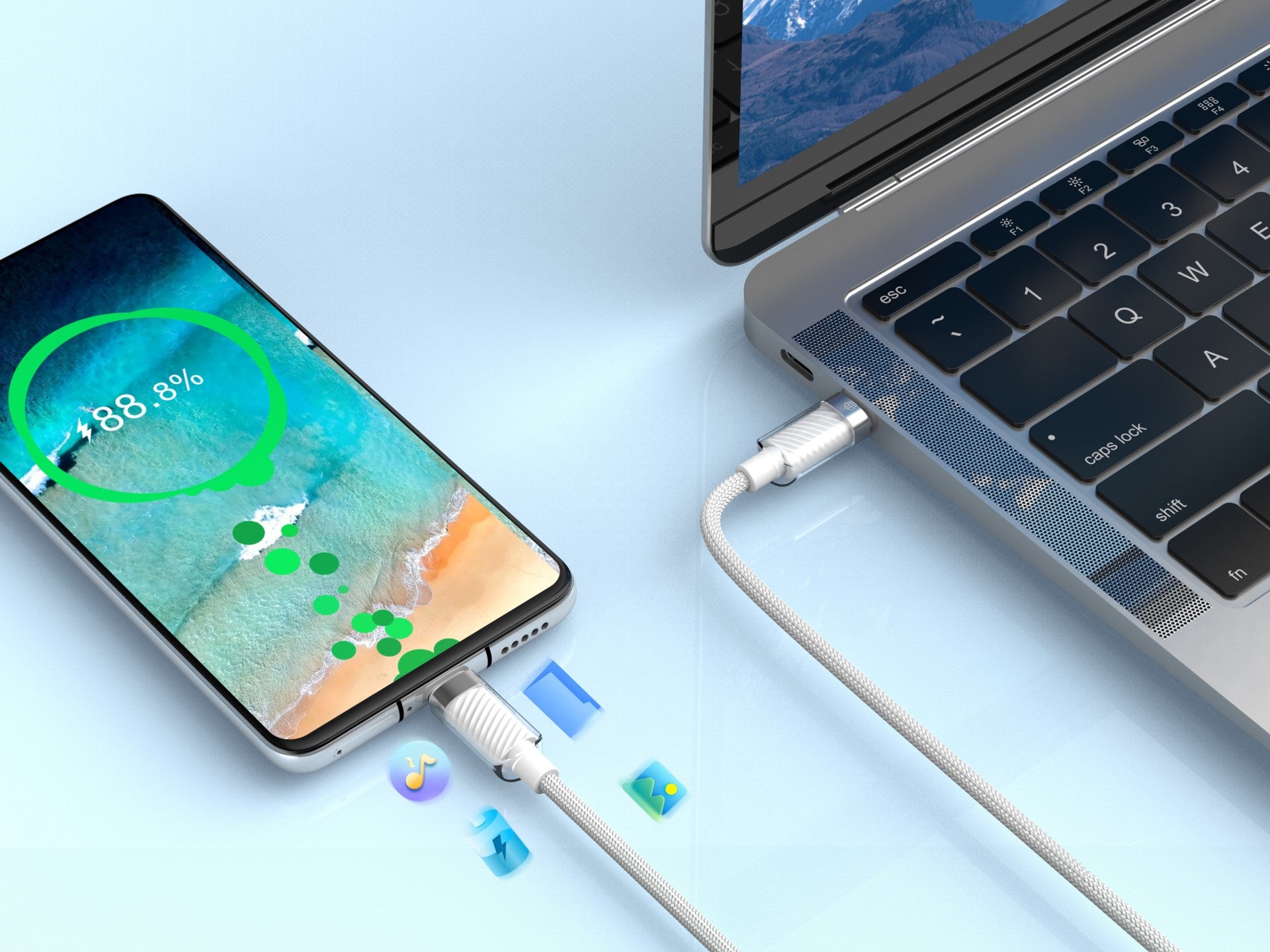 Techancy Cabo De Dados Usb-C Para Usb-C 1m/60w Branco TB1798 Para Carregamento De Smartphones, Tablets E Computadores Portáteis
