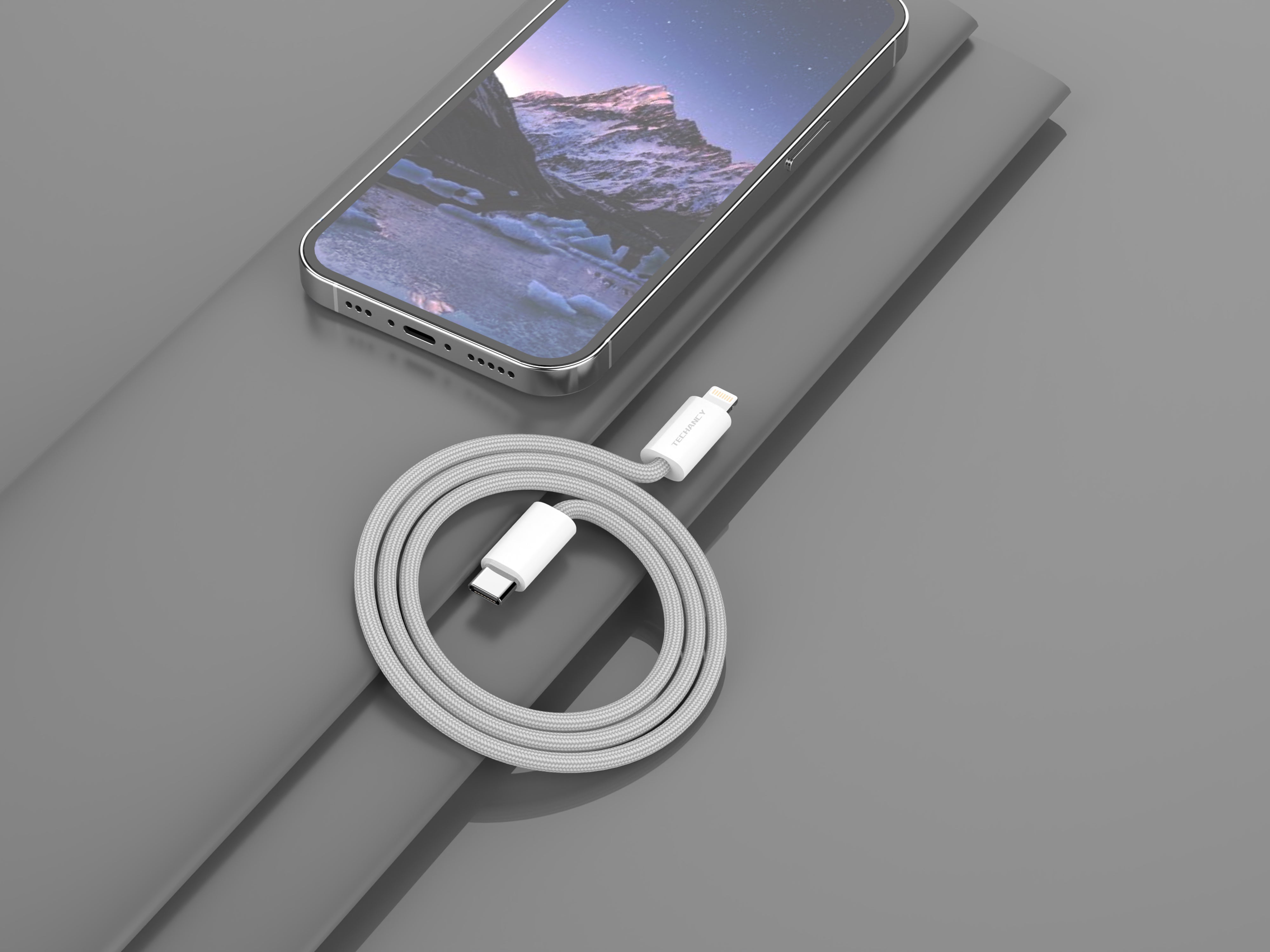 Techancy Cabo de Dados PD TB1764, 25W, 1m Branco, USB-C para Lightning, CompatIvel com iPhone 8/XS/11-14, Design Trancado Resistente