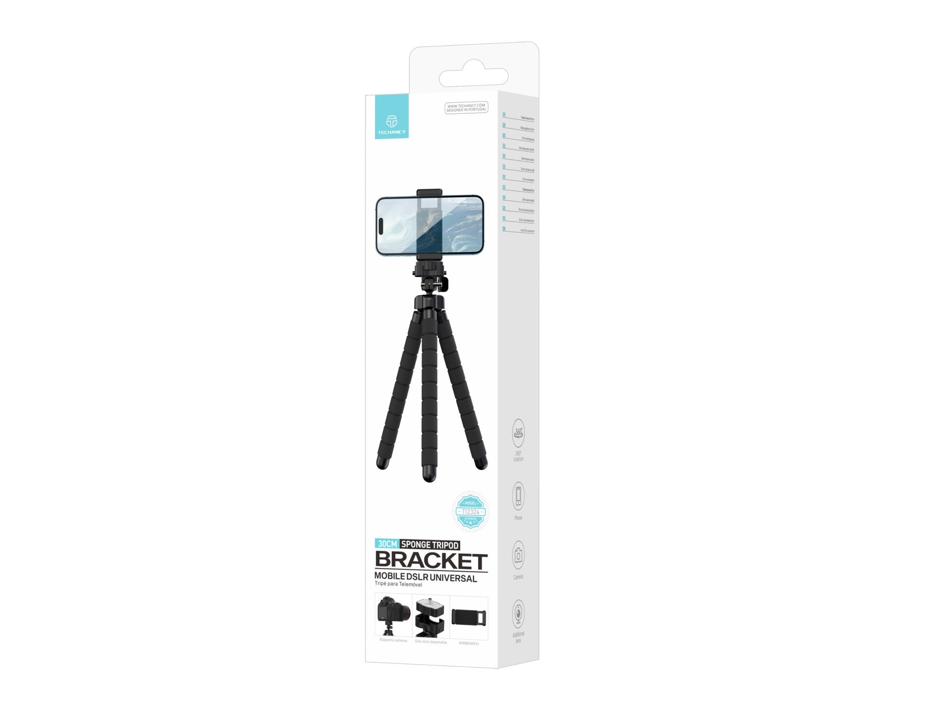 Techancy Tripé De 30 Cm Preto Ti2323, Rotação De 360° Com Pernas Dobráveis, Inclui Cabeça Esférica, Suporta Câmaras E Telemóveis