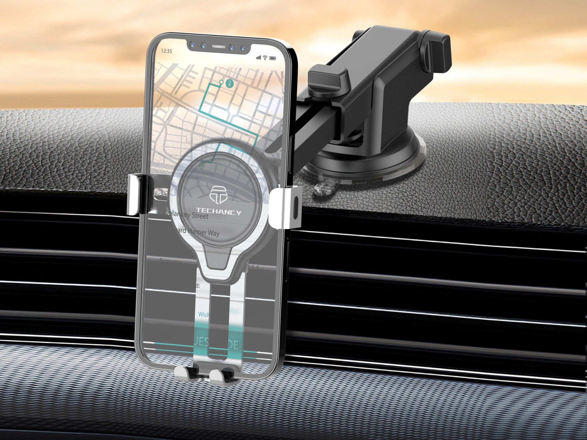 Techancy Suporte Para Telemóvel Para Automóvel Ti2231, Base De Ventosa Ajustável, Comprimento Telescópico, Rotação De 360