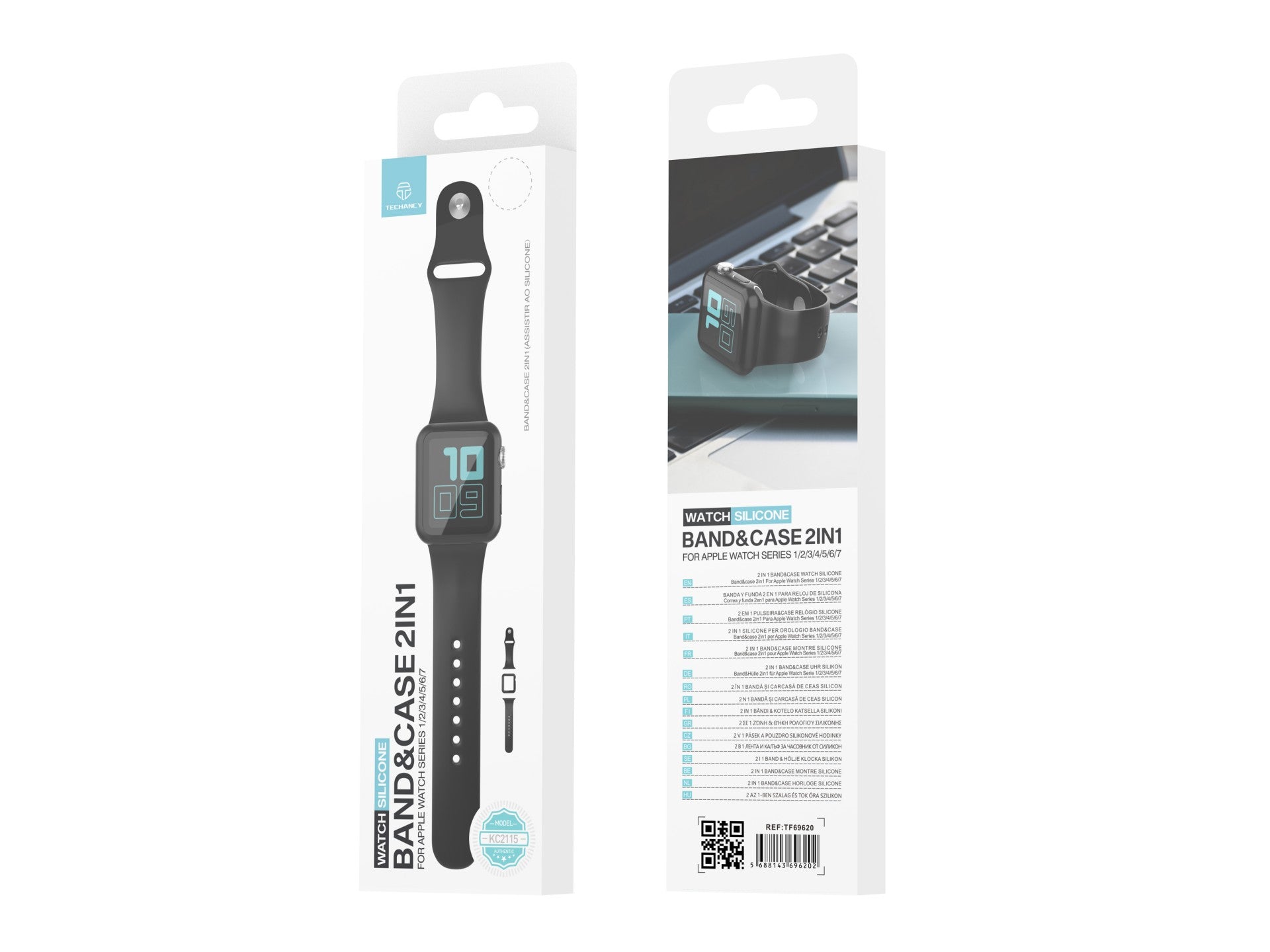 Techancy KC2115 Silicone Watch Band with Screen Protector, Compatible with Apple Watch 40mm, Black