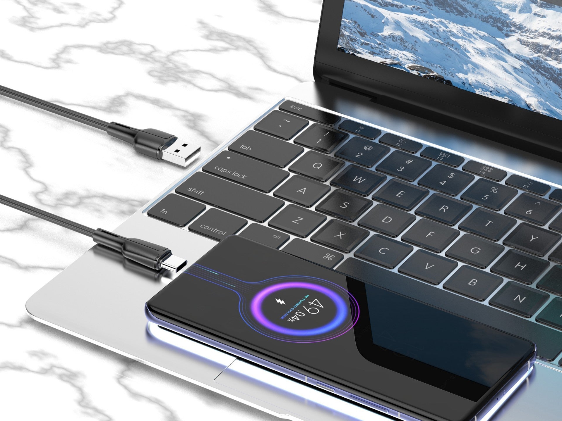 Techancy Cabo De Dados Usb-Type-C Preto 1m TB1715, Carregamento Rápido 2.4a, Suporta Transferência De Dados, Material Pvc