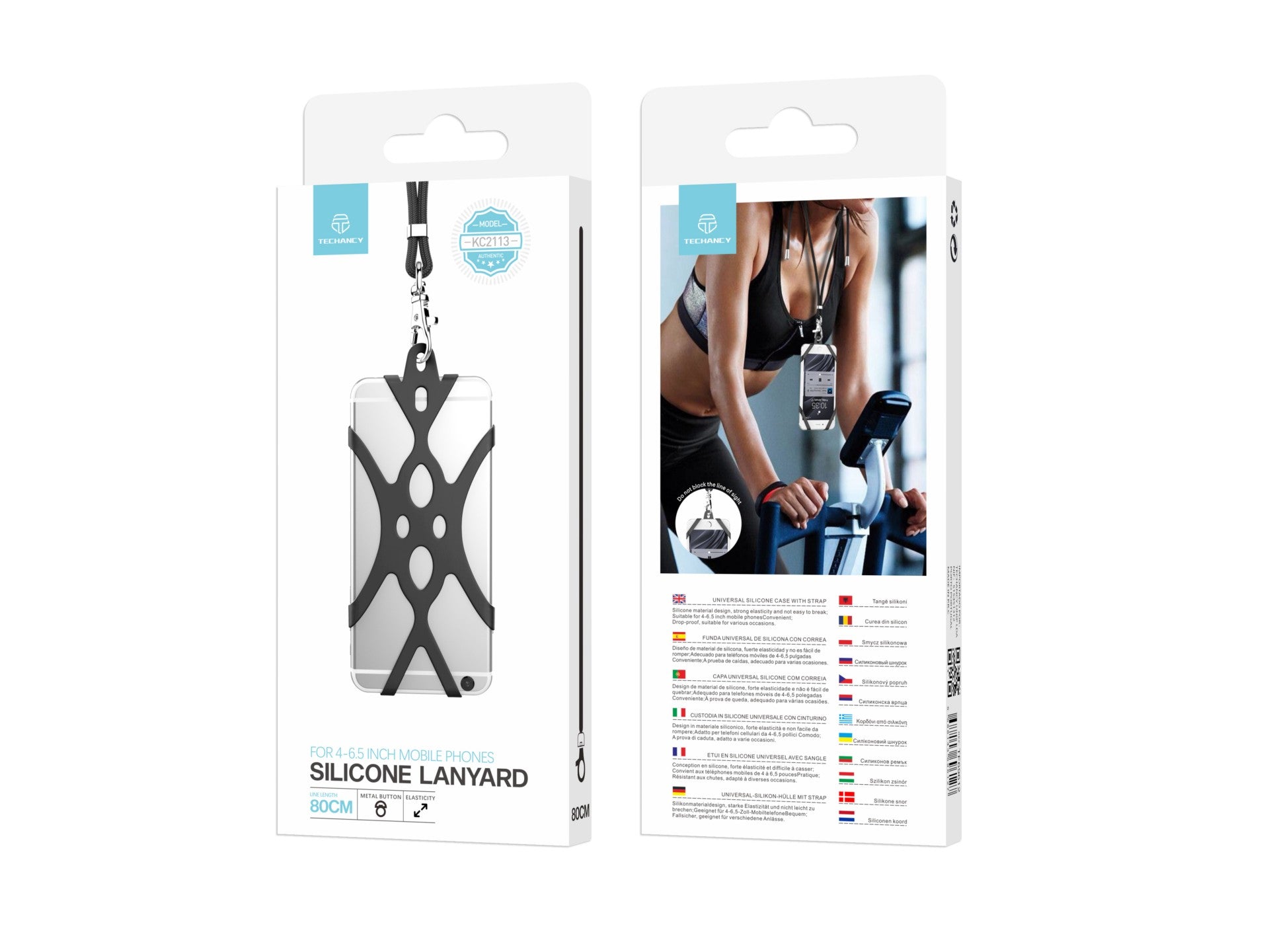 Techancy universal silicone mobile phone cord, 80 cm, KC2113, compatible with all mobile phone models, black.