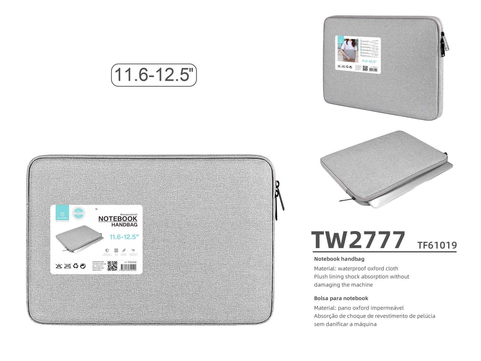 Funda Techancy TW2777 para portátil, gris, 11,6/12,5 pulgadas, funda para tableta