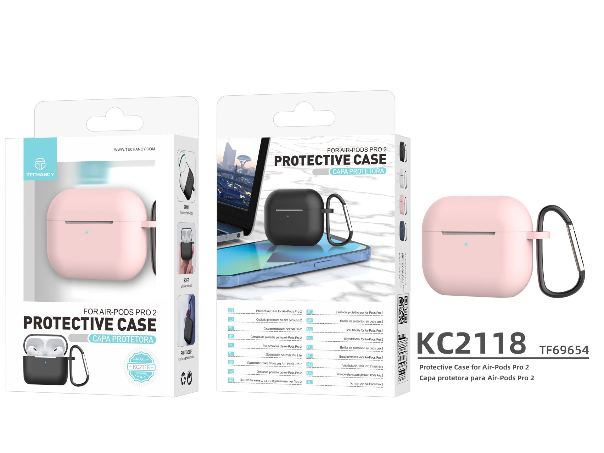 Techancy KC2118 silicone earphone case, compatible with 2nd generation AirPods Pro, pink