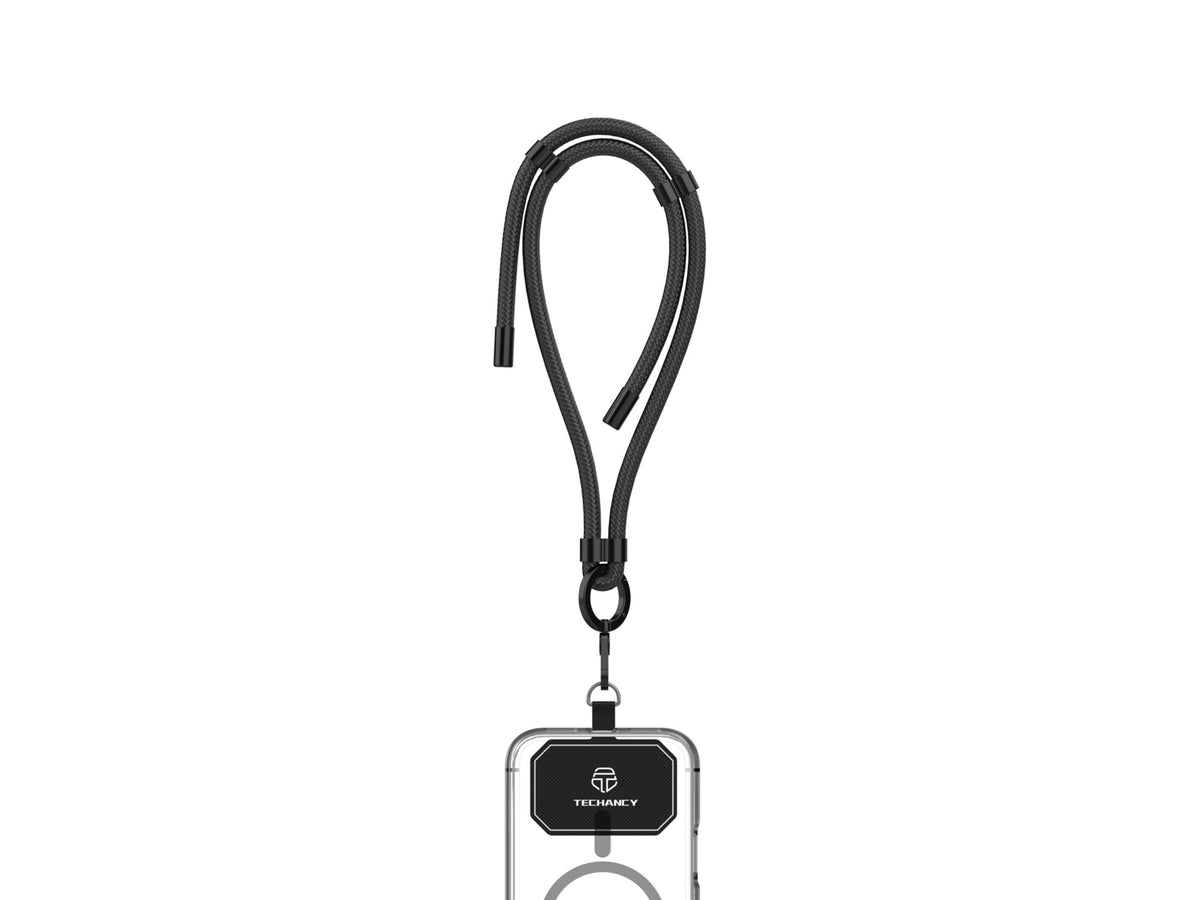 Fita de Pulso para Telemovel TECHANCY TW2781, Ajustavel 10-25 cm, Corda Entrancada 8 mm, com 2 Patilhas, Preta