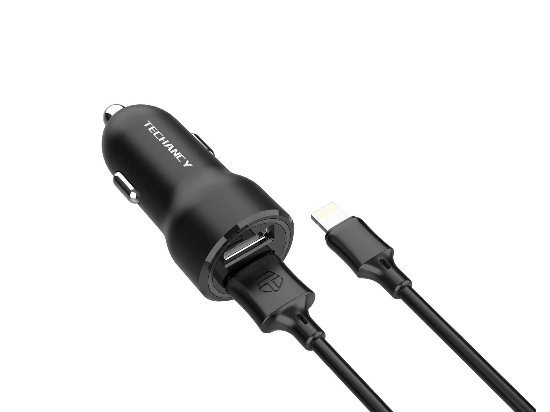 Techancy 2USB 2.4A Car Charger with 11-14/1M IP Cable TC6421 Black, Fast Charging, Multiple Protections