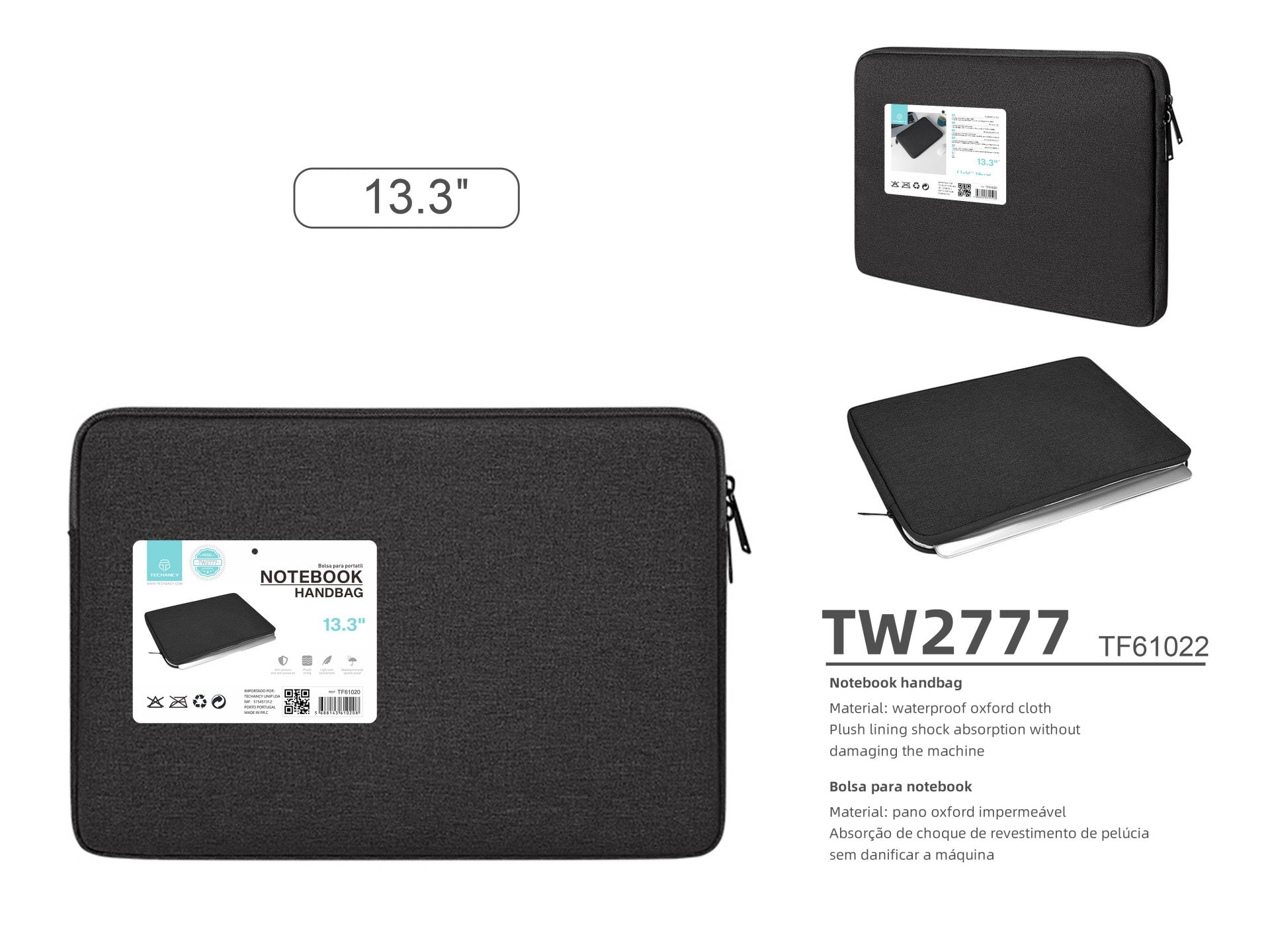 Funda Techancy TW2777 para portátil de 13,3 pulgadas, color negro