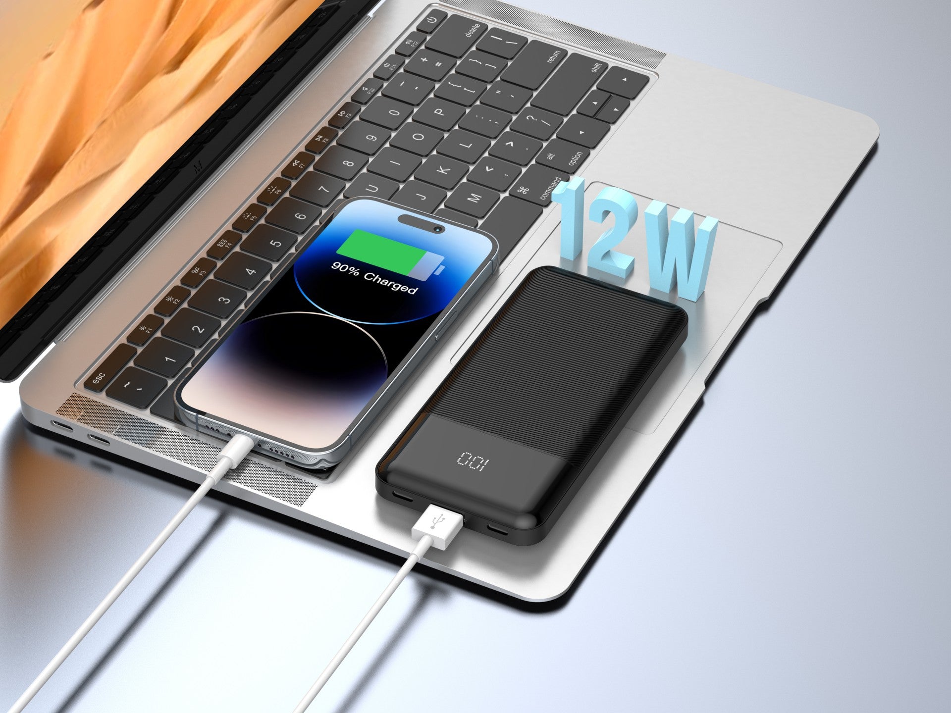 Techancy Power Bank TF2785 10000mAh Carregamento Rápido 12W Saída 2.4A Ecrã LED Compatível com iPhone/Android Proteção Inteligente Preto