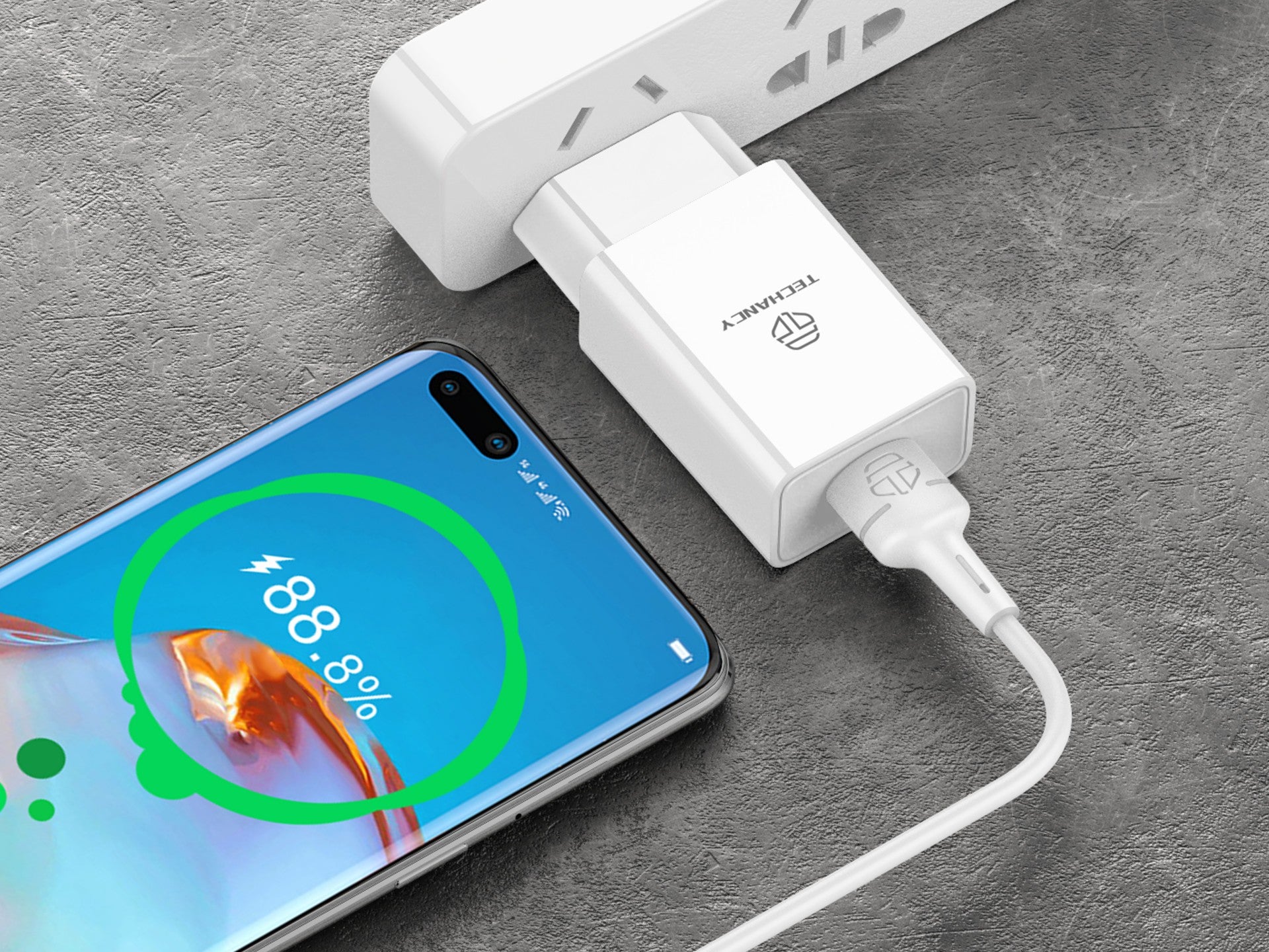 Techancy Carregador De Telemóvel Branco  TA2788, Saída Usb 5v-2.4a Carregamento, Cabo Usb-Tipo C Conjunto De Carregador 1m