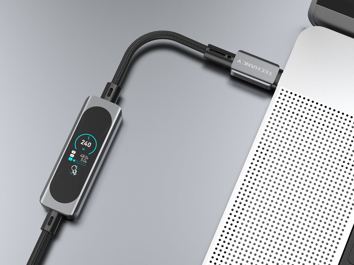 Cabo USB-C para USB-C 240W TECHANCY TB1806, PD 3.1, 1,2 m, Ecra Tatil TFT, Nylon Entrancado, Dados 480 Mbps
