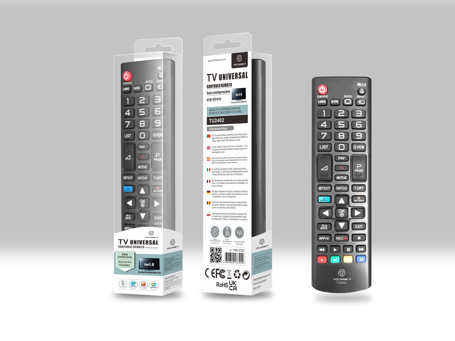 Control remoto para TV Techancy TU2402, alcance inalámbrico de 8 m, compatible con televisores LG, conexión autoadaptativa