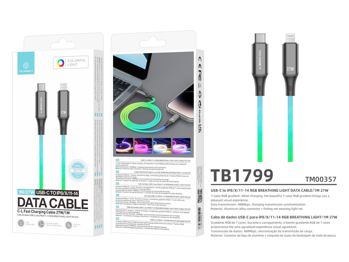 Cabo Techancy RGB 1 m — USB-C para Lightning (TM00357, 5)