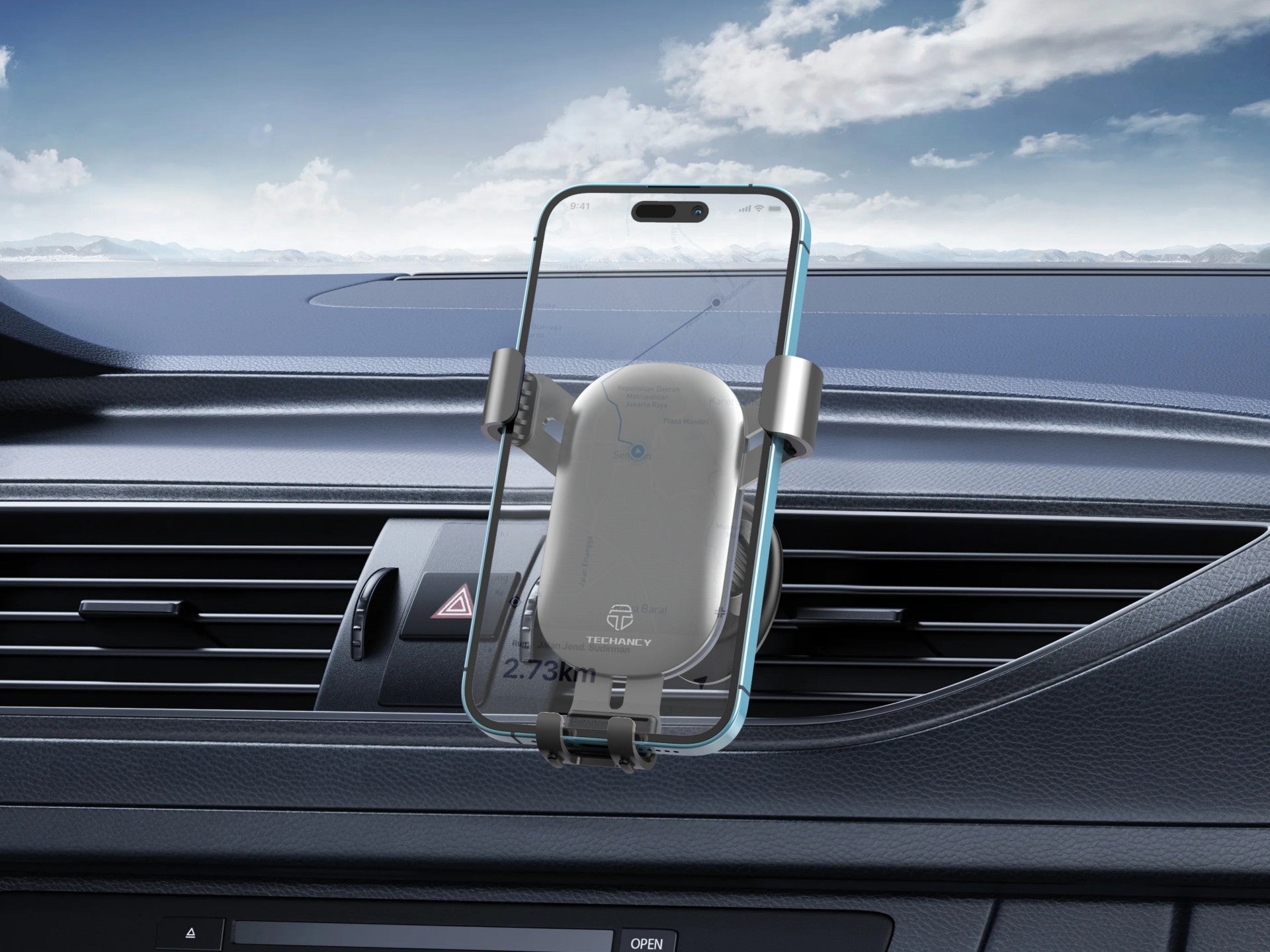 Soporte para teléfono móvil Techancy Ti2309 para coche, compatible con teléfonos de 4,7 a 6,8 pulgadas, material ABS y metal, ángulo de visión ajustable.