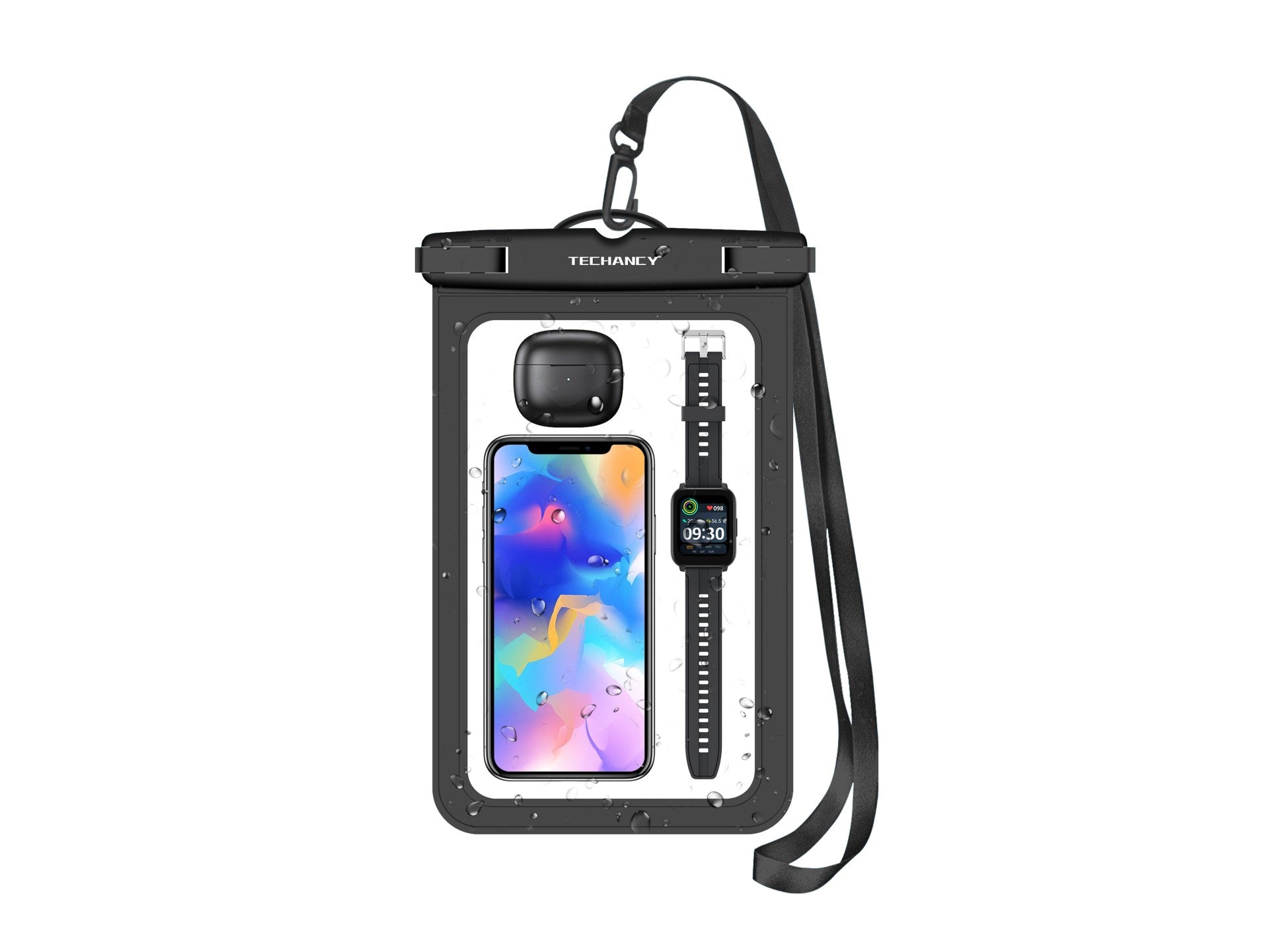 Techancy Bolsa Para Telemóvel À Prova De Água TU7446, 8,9”, Grande Capacidade, Compatível Com Mais Dispositivos, Preto