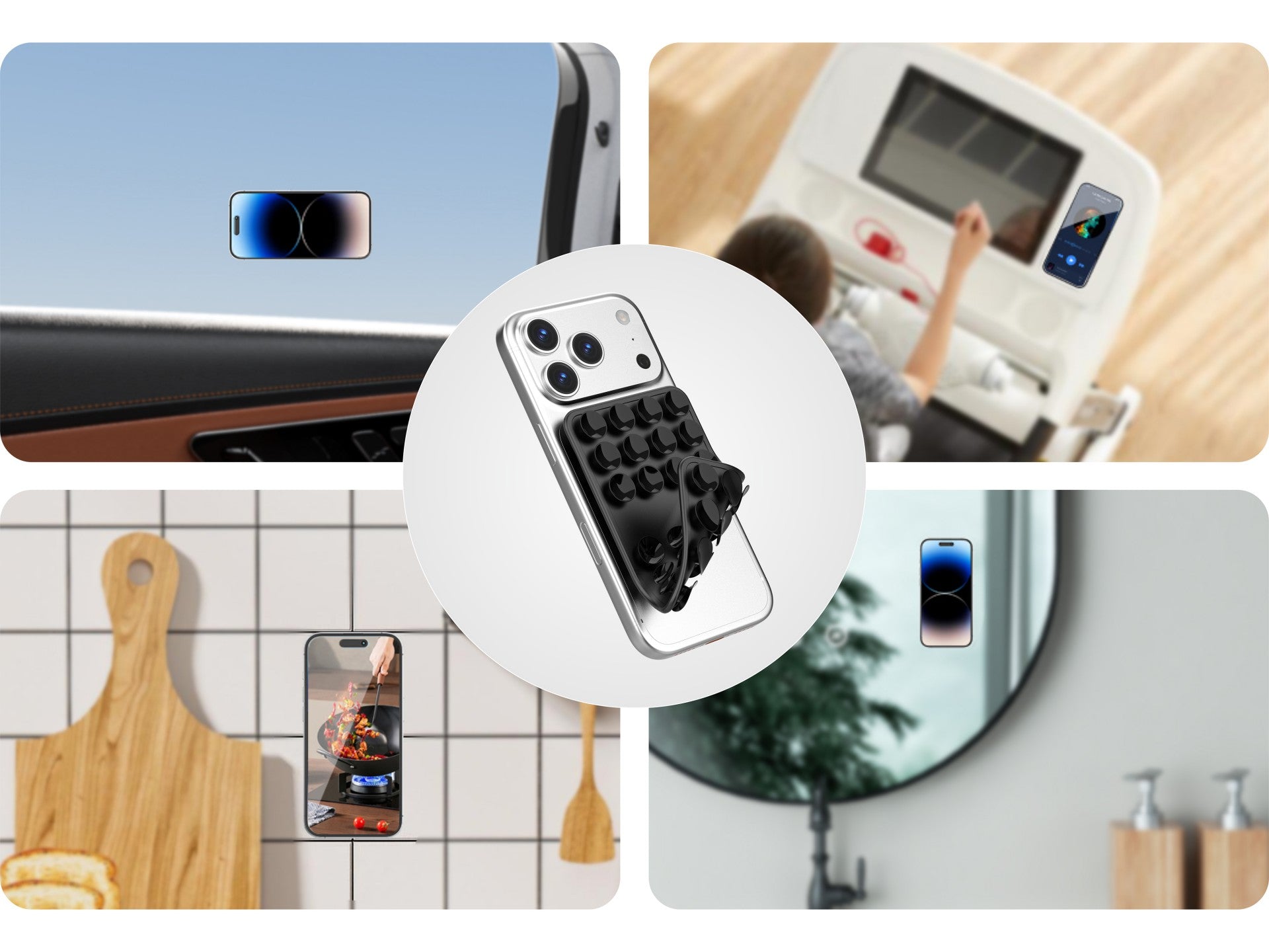 Techancy Silicone Suction Cup Holder TZ6303 Strong Grip Reusable Stable Non-slip for Mobile Phones and Tablets Black