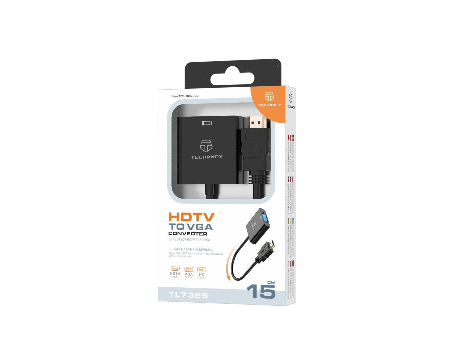 Techancy Conversor De Vídeo Hd TL7325,  Interface Hdmi Para Vga, Suporta Resolução Hd 1080p, Preto