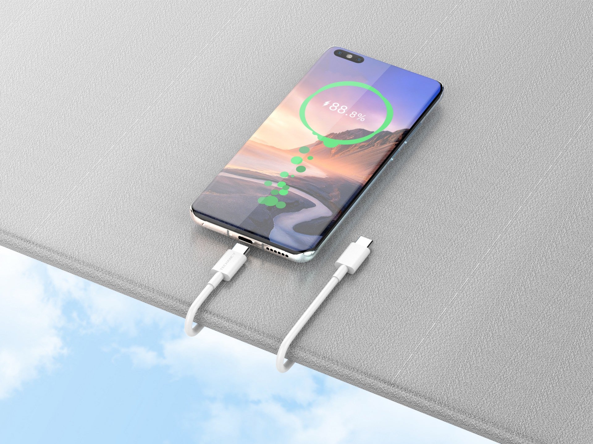 Techancy USB-C to USB-C Fast Charging Cable TB1724, 1 M White, Supports 60 W and PD Fast Charging Data