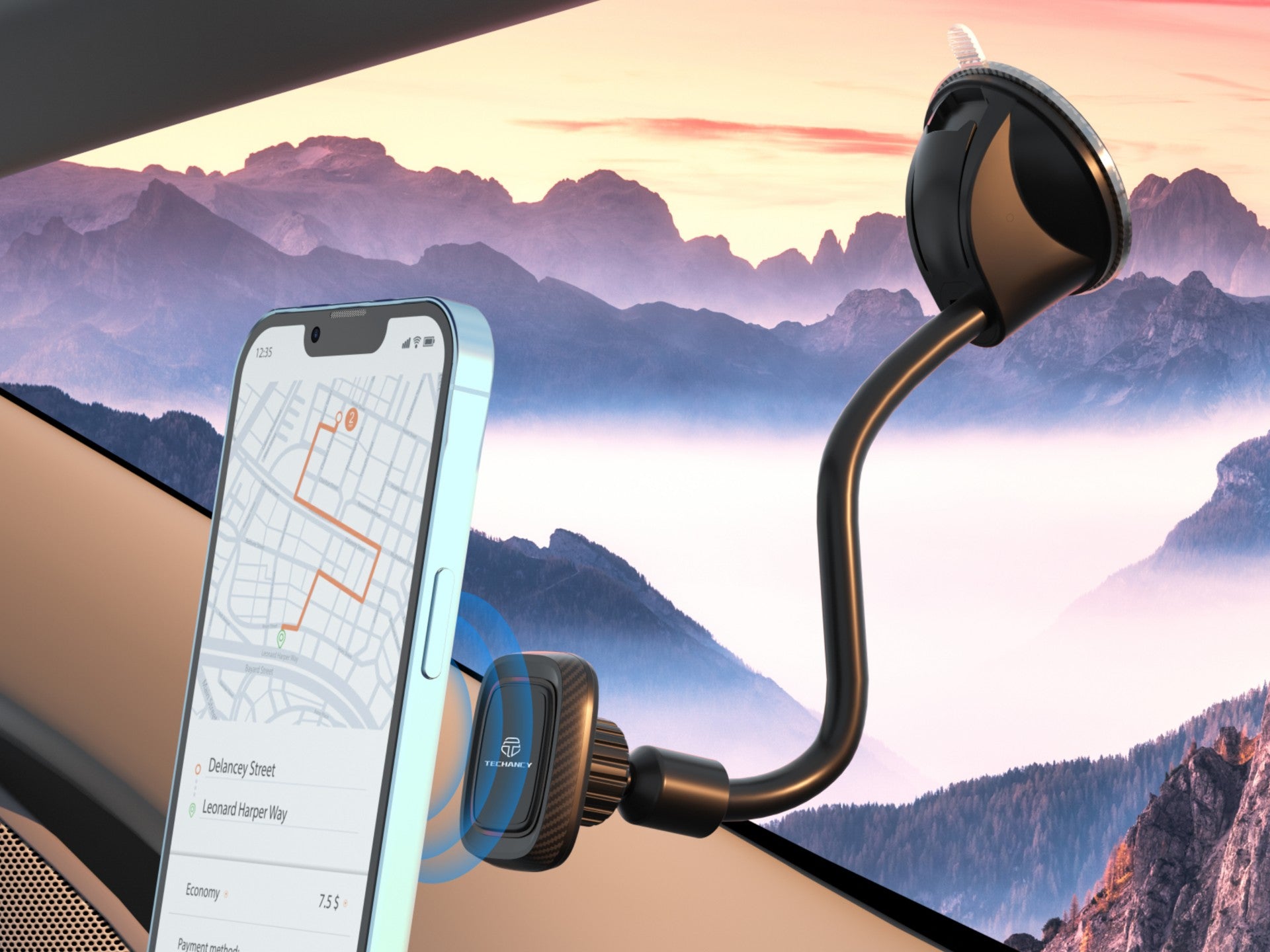 Techancy Suporte Magnético Para Telemóvel Car Preto Ti2211, Forte Adsorção Magnética, Rotação De 360 Graus. Fácil De Instalar.