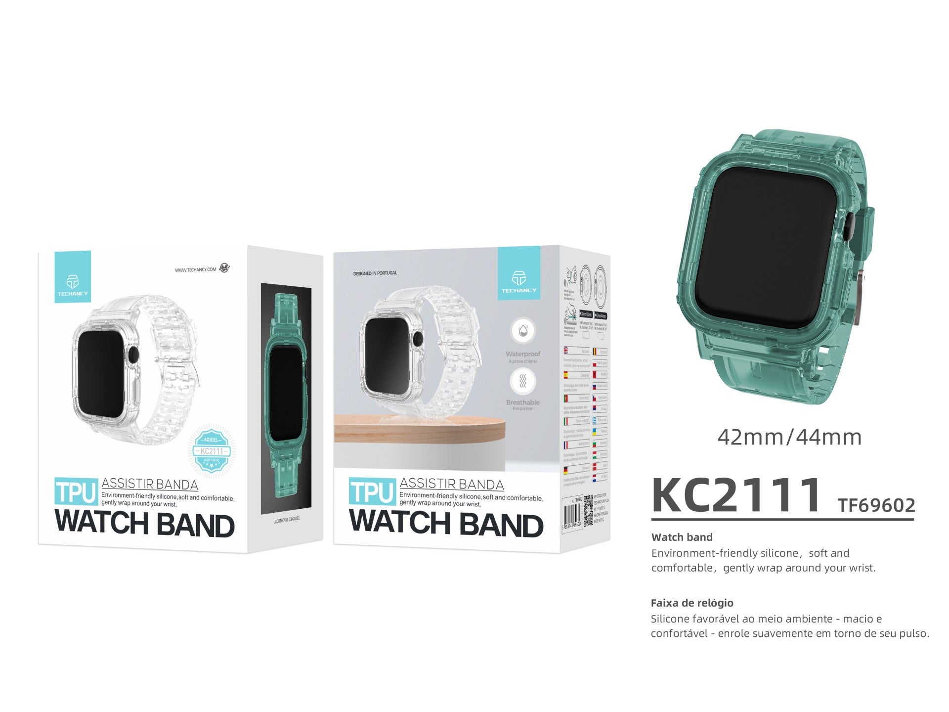 Pulseira de silicone para relógio Techancy, KC2111, compatível com Apple Watch 42-44 mm, verde