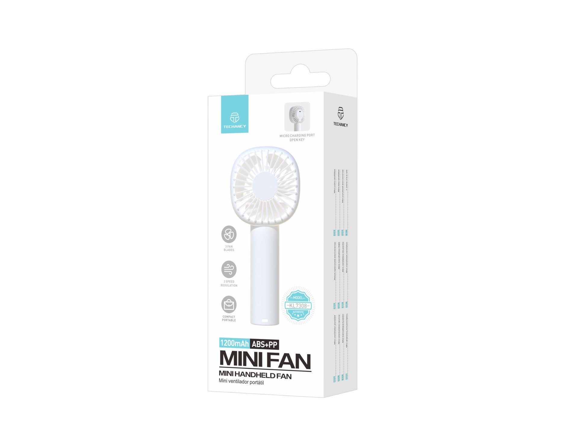 Techancy Mini Ventoinha Usb Branca KL7308 Com Suporte Para Ventoinha, Bateria De Lítio Recarregável, 3 Modos De Velocidade