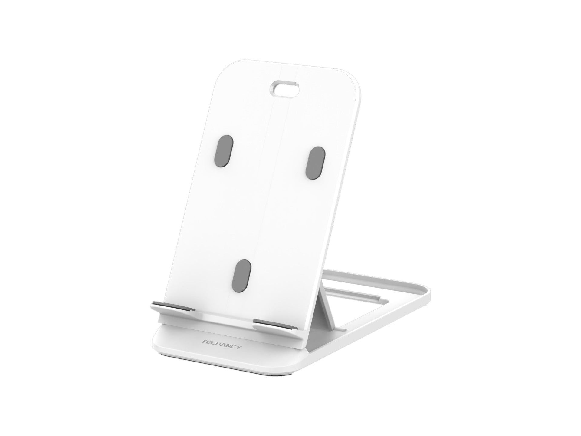 Soporte de escritorio para celular Techancy Ti2297, blanco, diseño plegable para dispositivos móviles, tabletas y celulares.