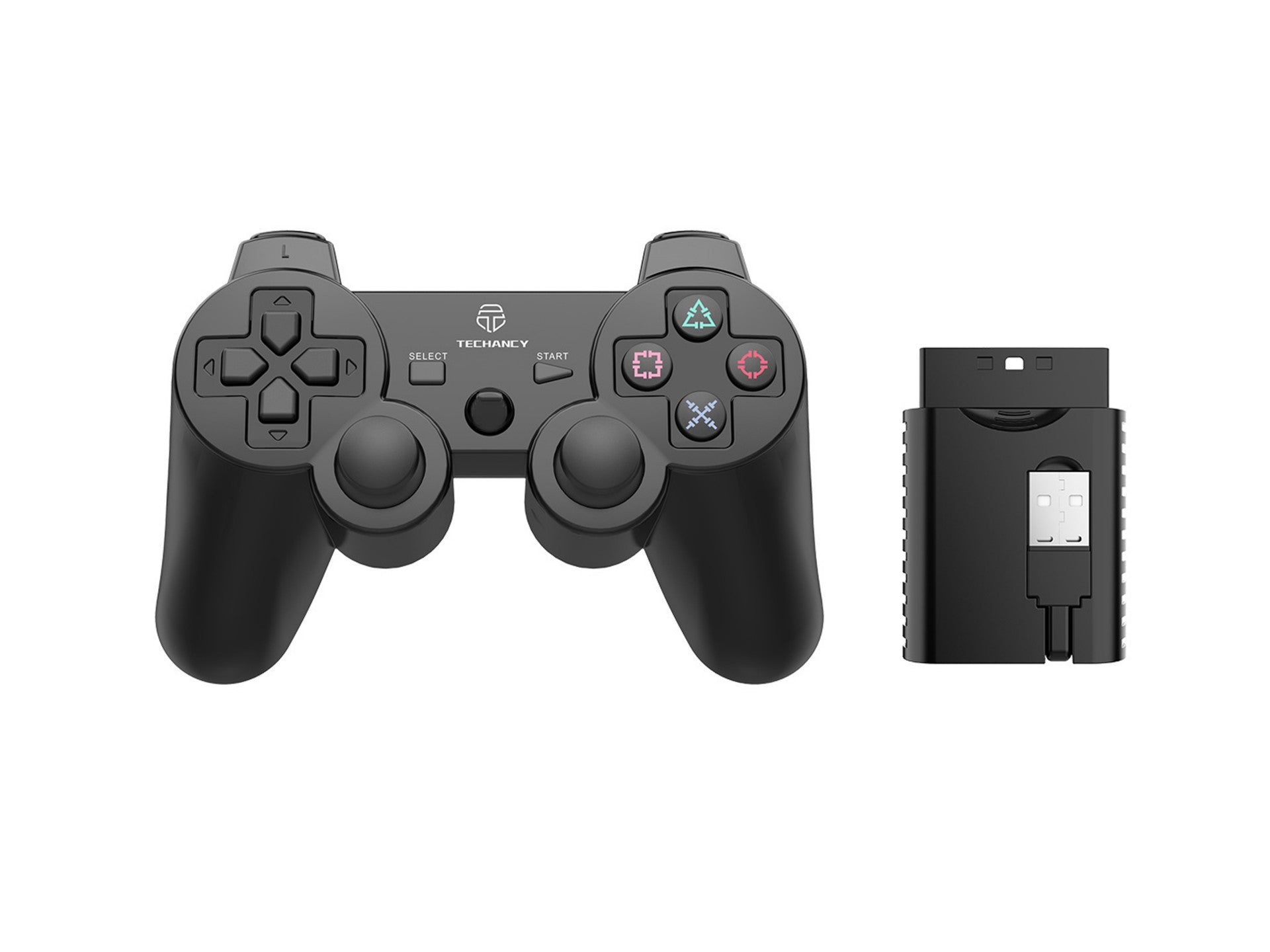 Techancy 6-in-1 Wireless Gaming Controller, Built-in Battery, 2.4G Wireless Connection, TX1703, Compatible with PC/Android/TV Box/PS3/TV/Game Box, Black