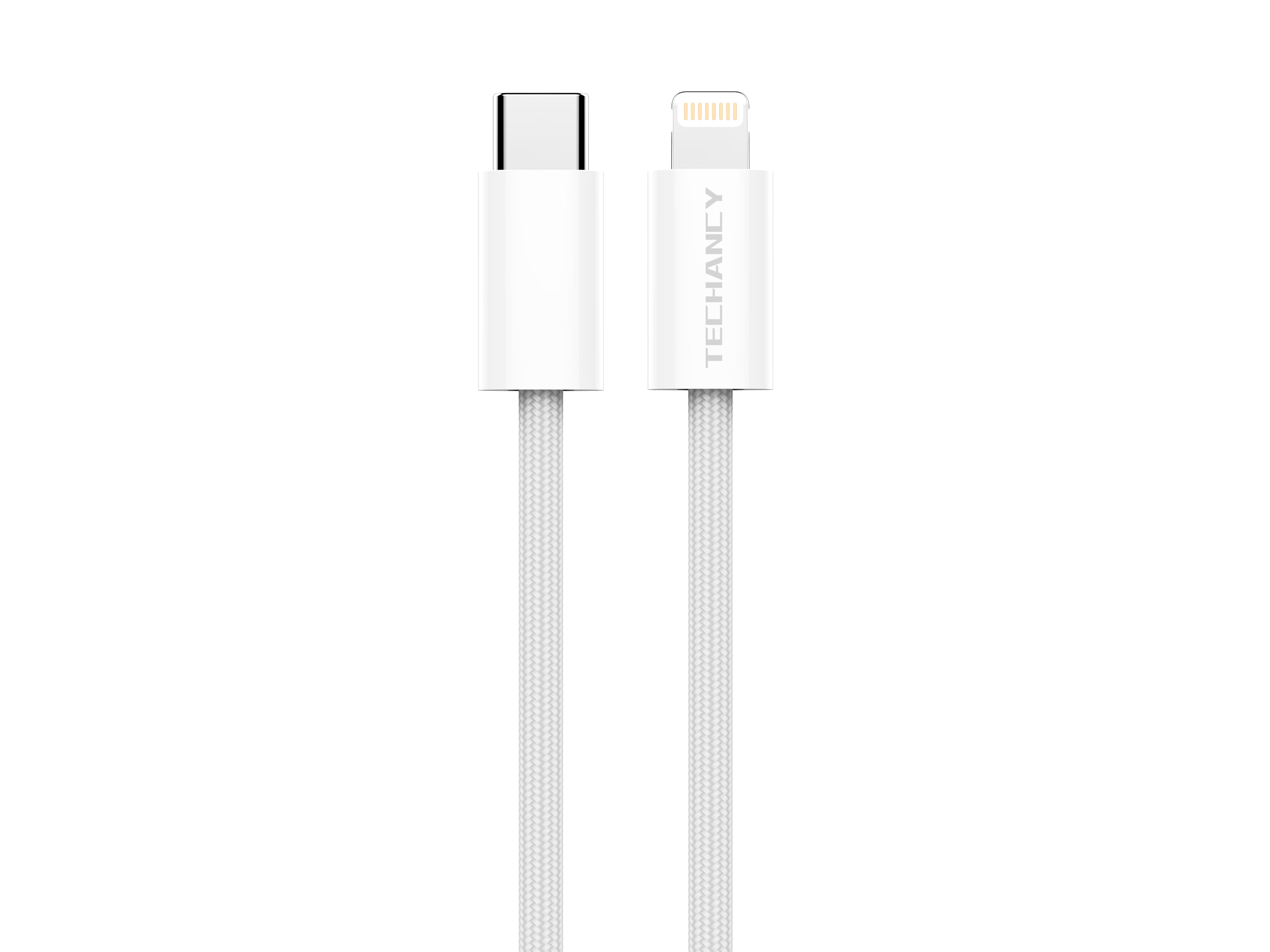 Techancy Cabo de Dados PD TB1764, 25W, 1m Branco, USB-C para Lightning, CompatIvel com iPhone 8/XS/11-14, Design Trancado Resistente