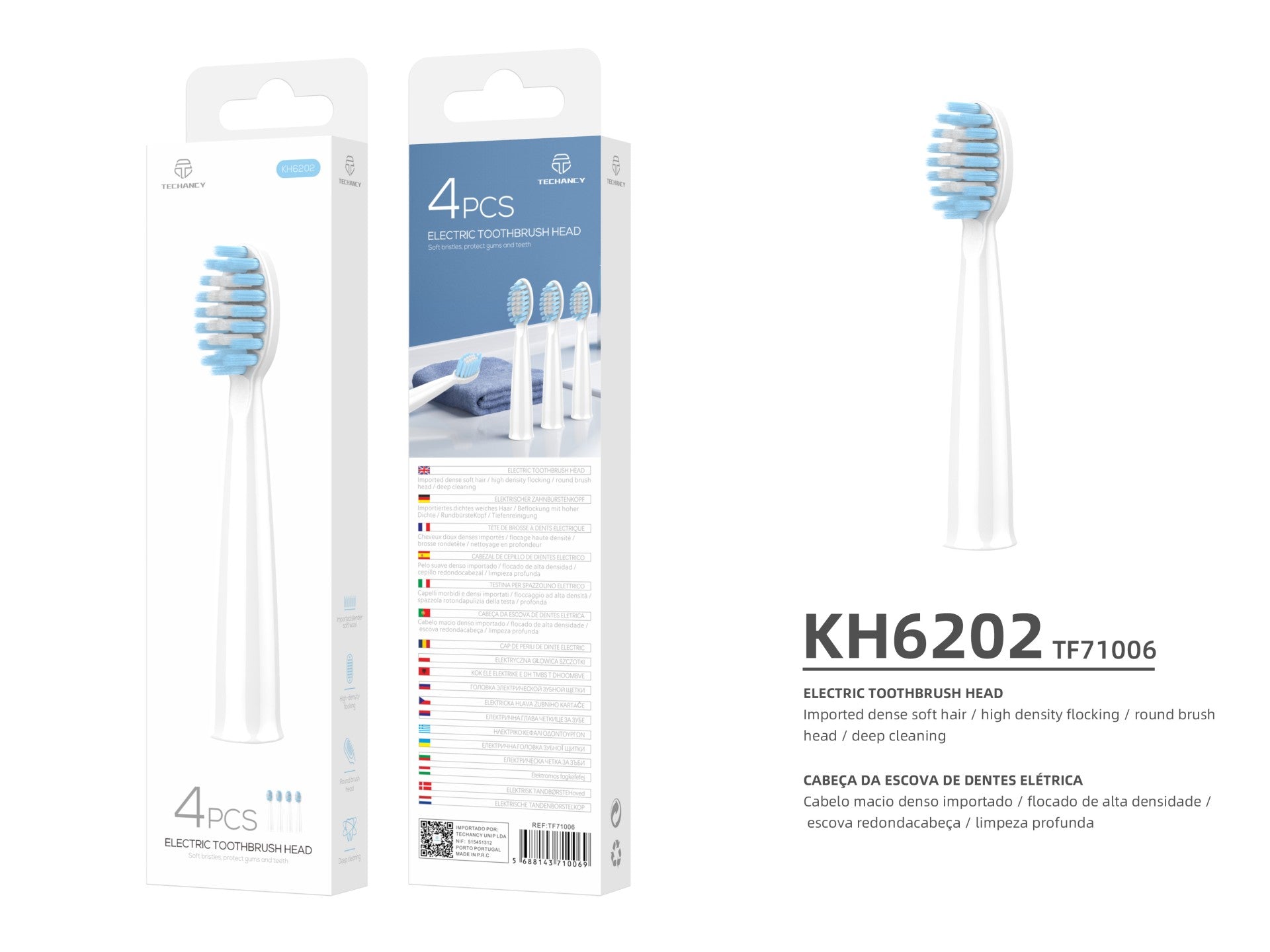 Juego de 4 cabezales de repuesto para cepillo de dientes eléctrico Techancy, KH6202, blanco y azul