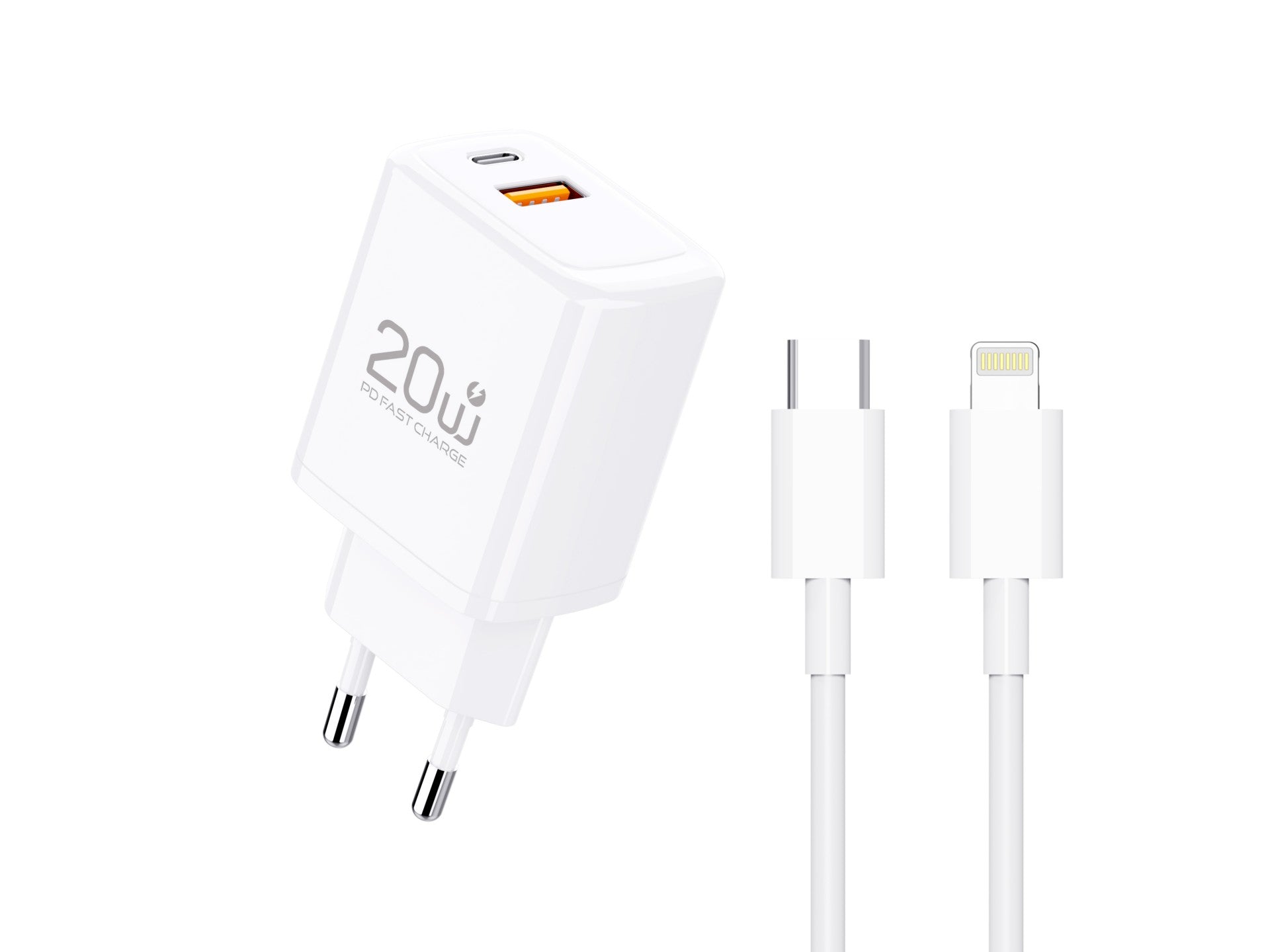 Cargador Techancy TA2826 PD3.0 de 20 W con dos puertos USB-C y cable Lightning compatible con iPhone de la serie 8 a 14