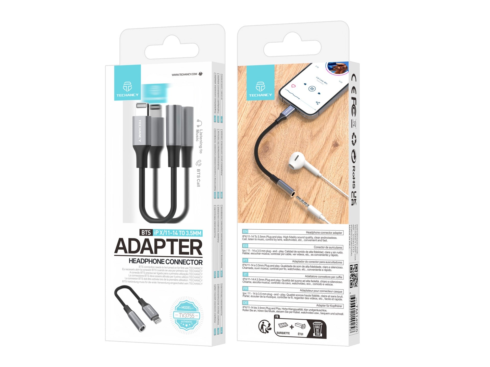 Techancy Adaptador De Áudio TV3755, Ip8-14 Para Conetor De Auscultadores De 3,5 Mm, Compatível Com Dispositivos Iphone/Ipad