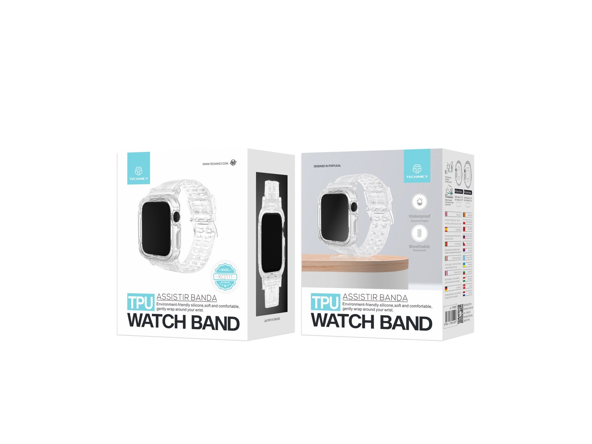 Pulseira de silicone Techancy, KC2111, compatível com Apple Watch 38-40 mm, cor transparente