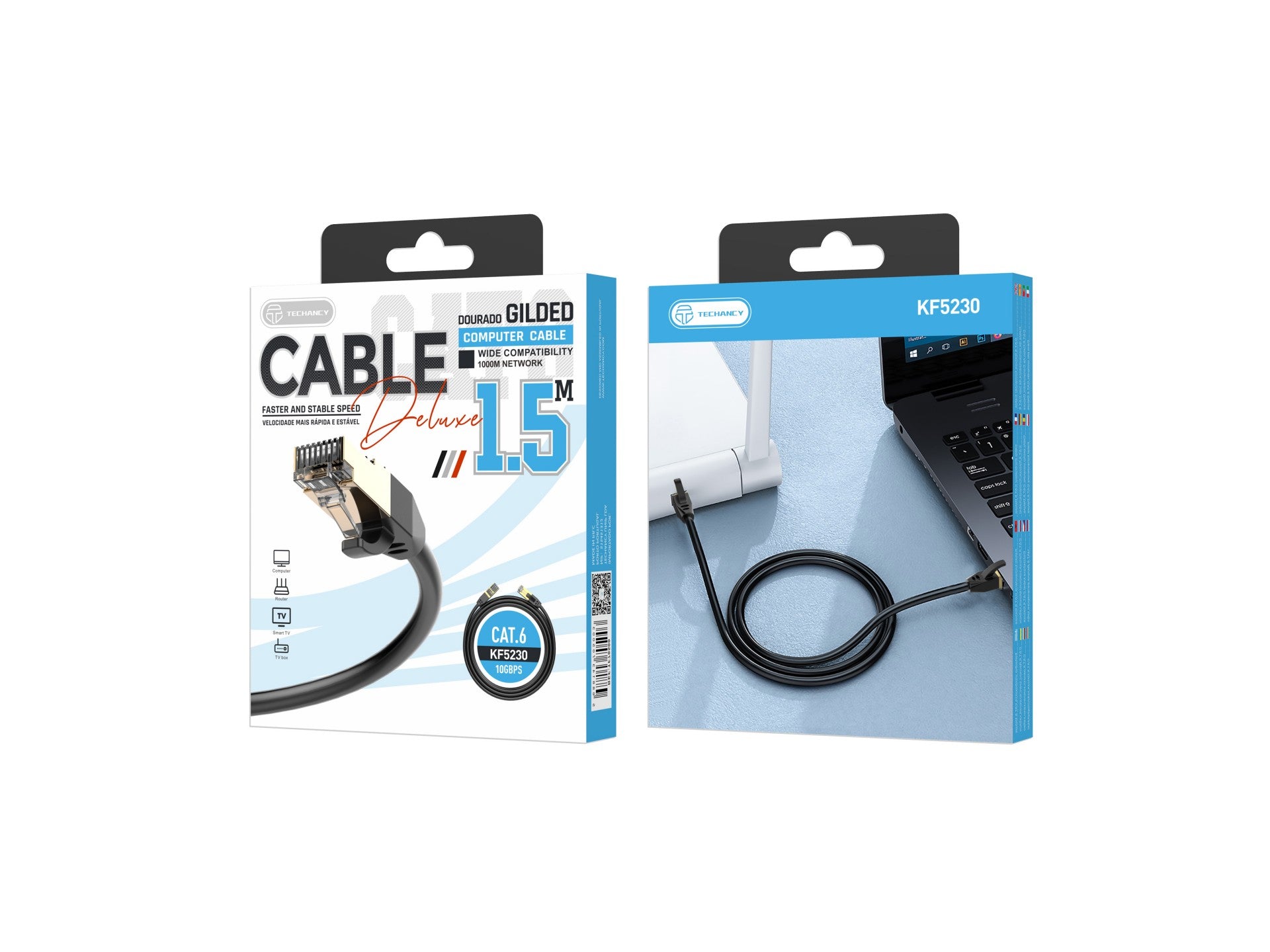Techancy CAT-6 Network Cable, KF5230, RJ45 Gold-Plated Connector, 1.5 Meters, Black