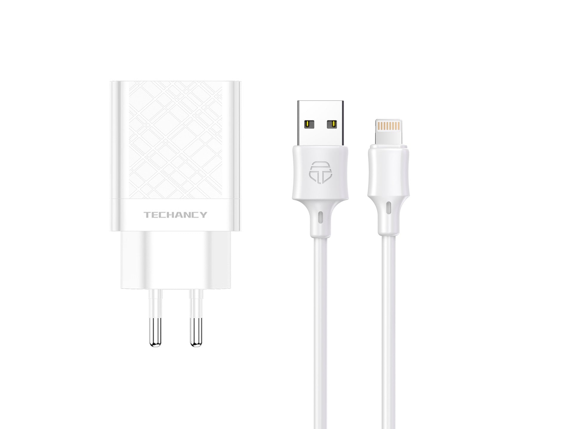 Techancy Carregador Usb 2.4A Branco  TA2759, Kit De Cabos Ip7/X/11-14, 1m 2.4A, Chip Inteligente Incorporado.