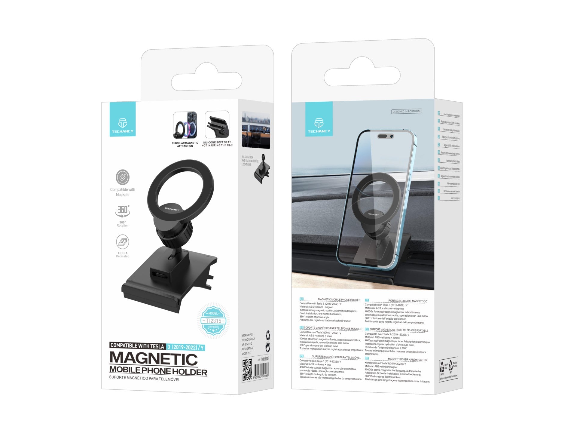 Techancy Suporte Magnético Para Automóvel Com Magsafe Preto Ti2315, Compatível Com Tesla Model 3/Y (2019-2022)