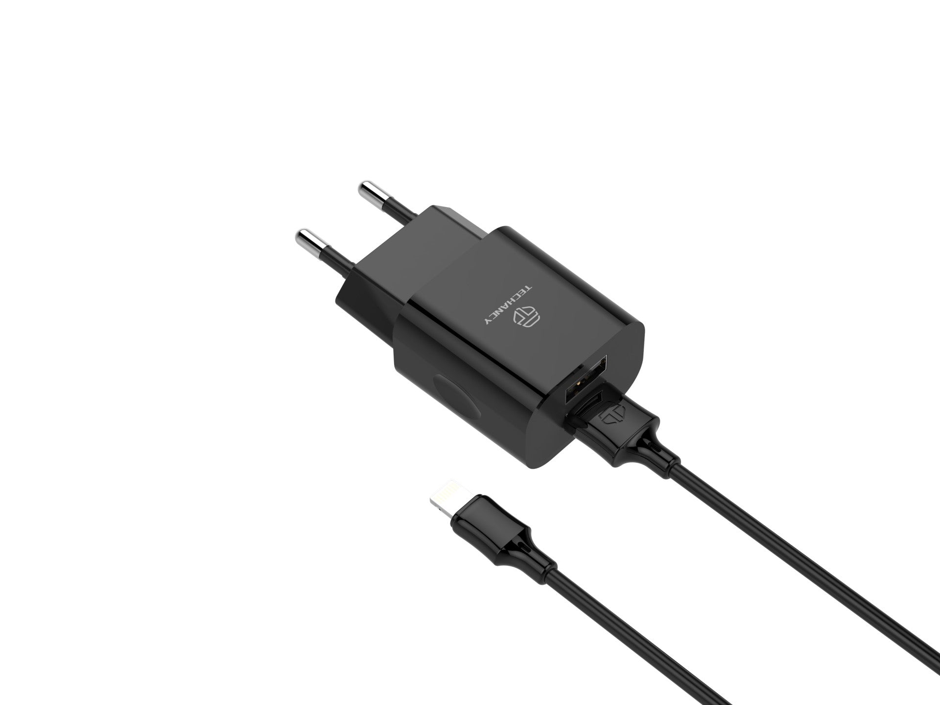 Cargador de pared Techancy TA2790 negro con 2 USB, carga de 5 V-2,4 A, cable Lightning de 1 m, compatible con iPhone/iPad