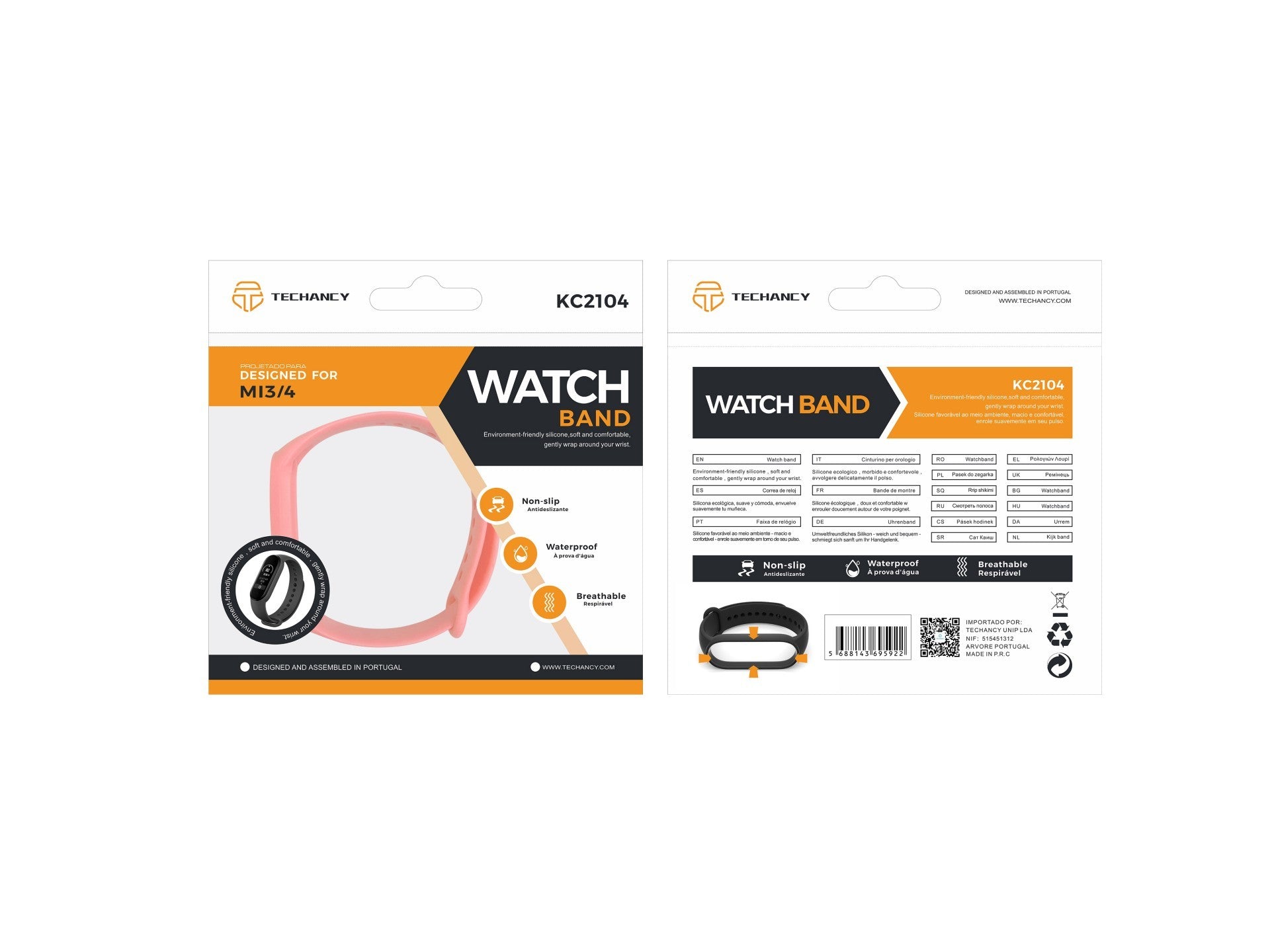 Techancy Pink and White Sports Watch Band KC2104, Compatible with Mi3/4 Smart Band, Made of Soft Silicone.