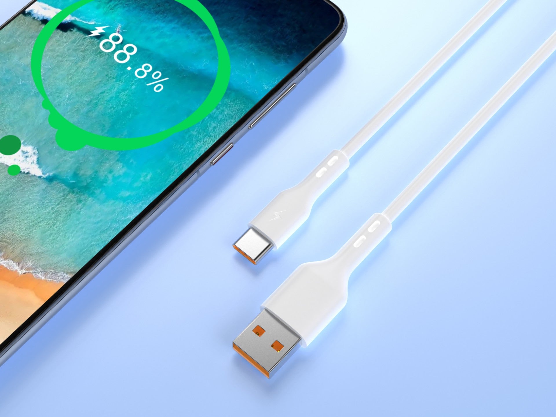 Techancy Fast Charge Cabo de Dados Usb-Type-C TB1774, 1m, 5a Super Fast Charge, Transferência De Dados, Branco
